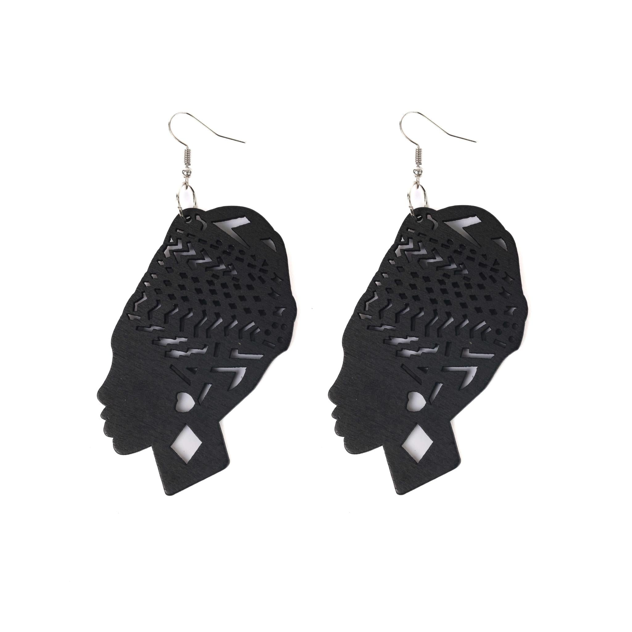 Black Lightweight Mama Africa Wooden Earrings