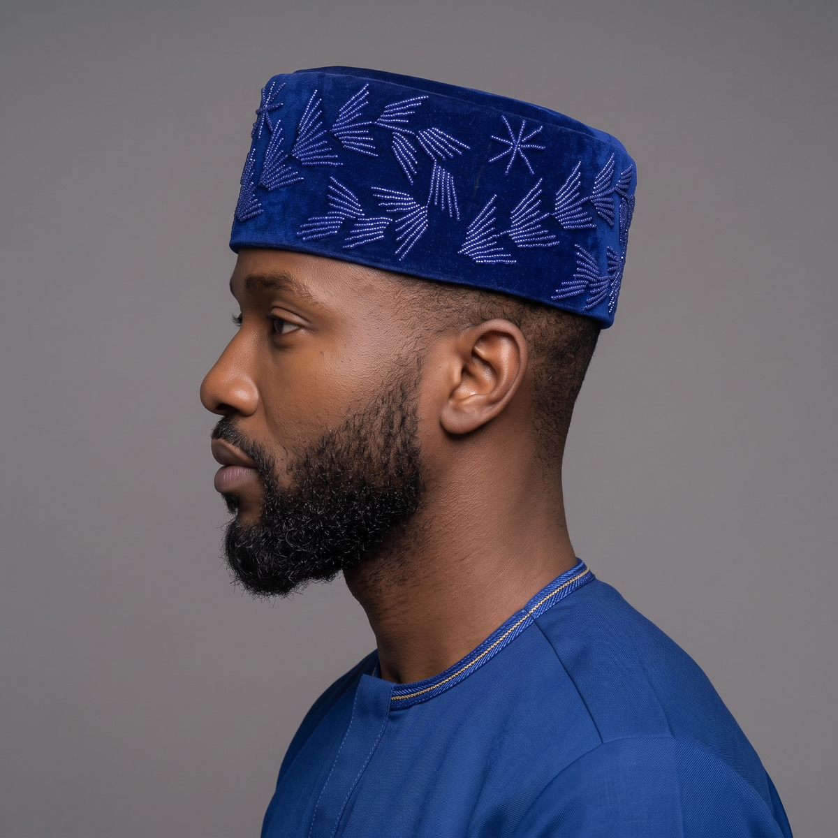 Cobalt Blue Velvet Beaded Cap