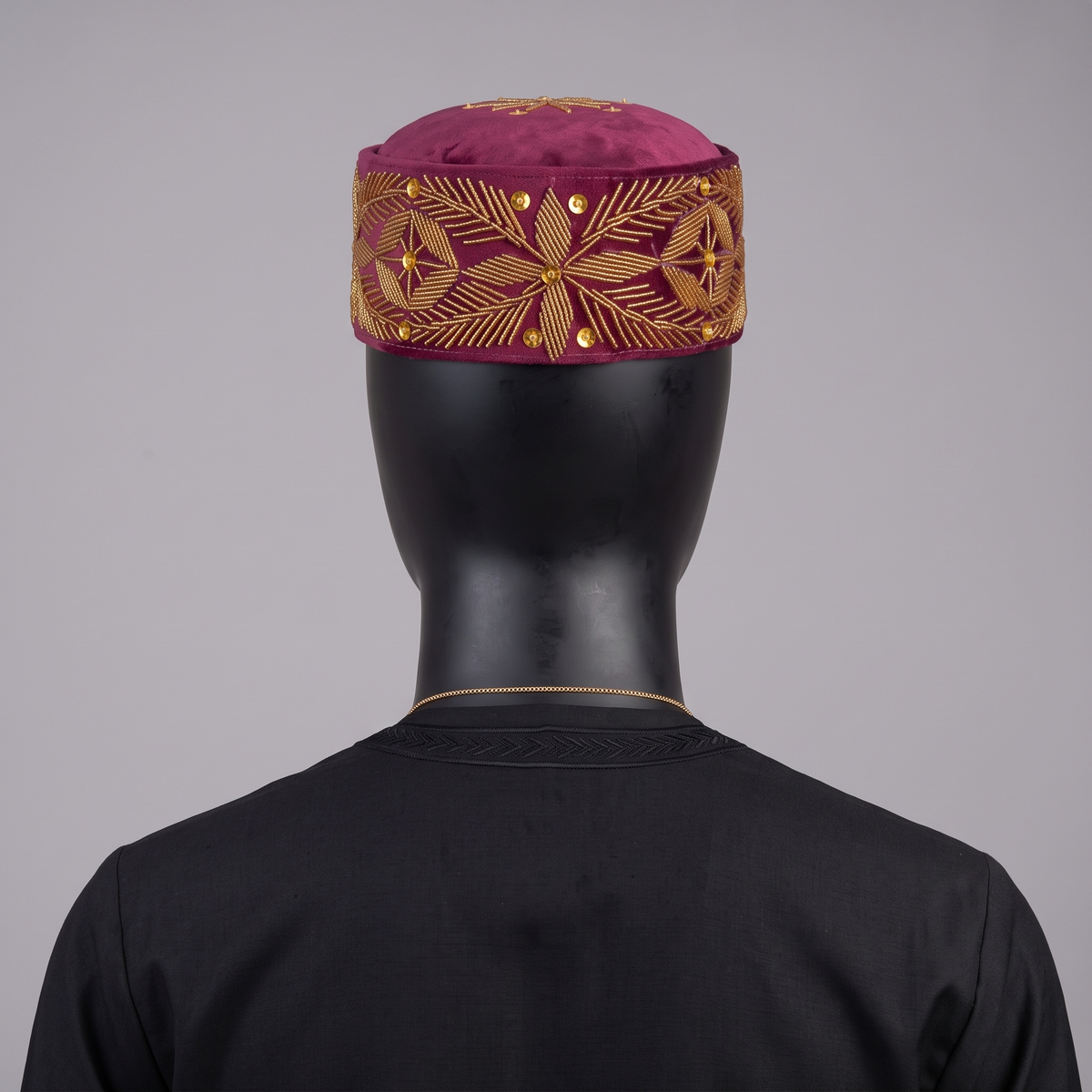 Burgundy Velvet Cap with Gold Floral Beadwork