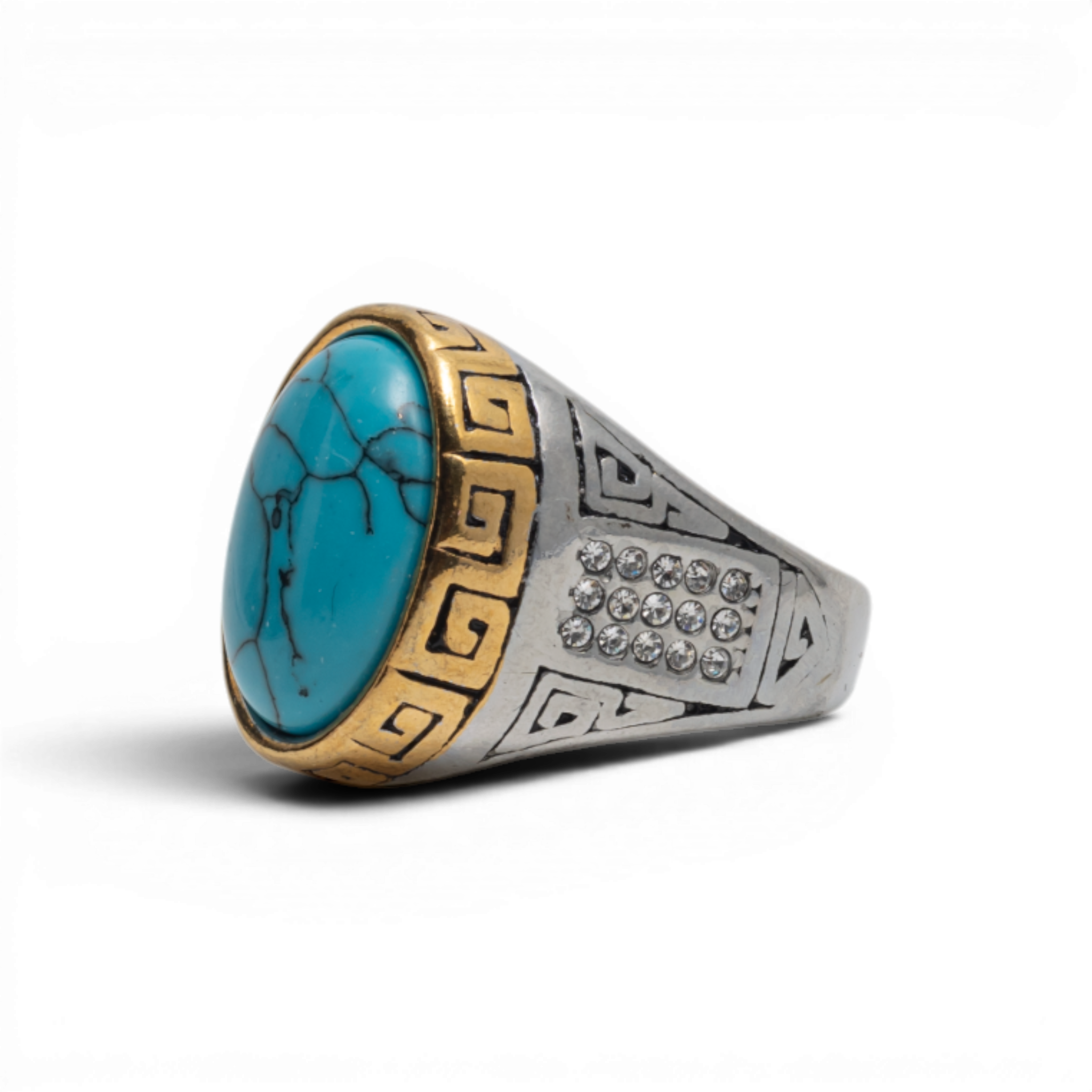 Two-Tone Turquoise & Crystal Statement Ring
