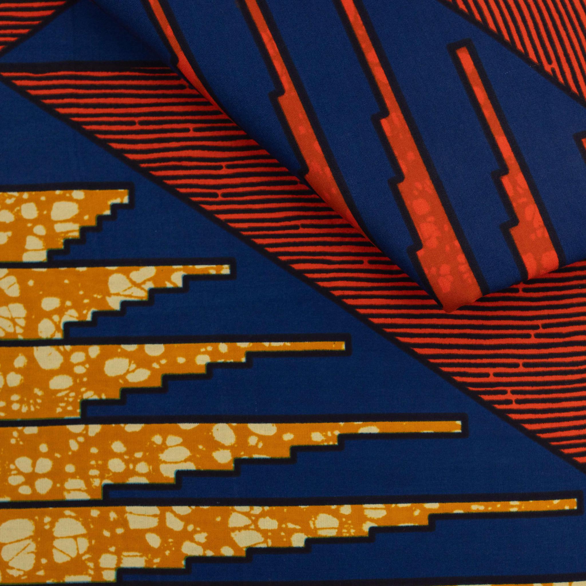Blue, Red, Gold & Black Wax Pint Fabric - 6 Yards