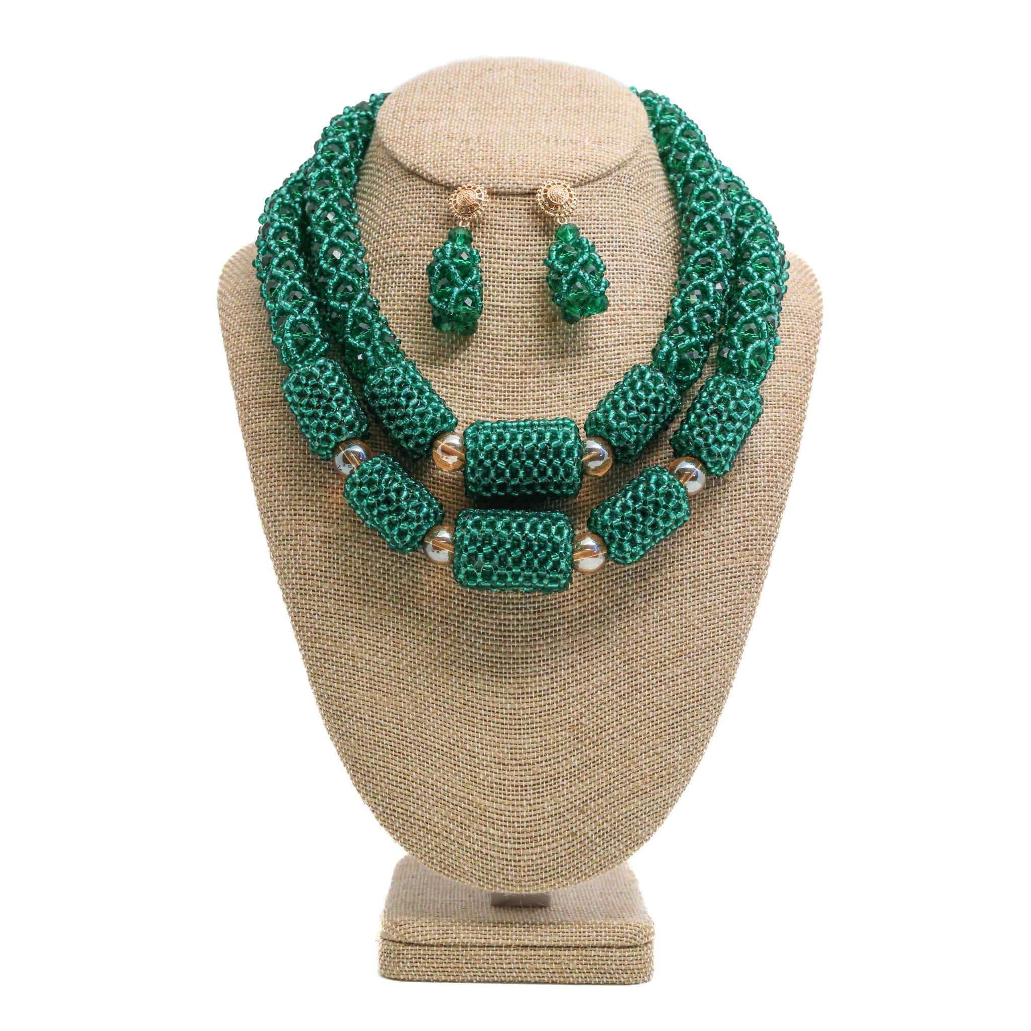Two Step Green Beaded Necklace