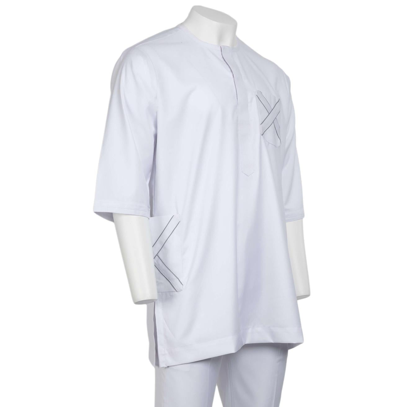 White Short Sleeve Suit w/Grey