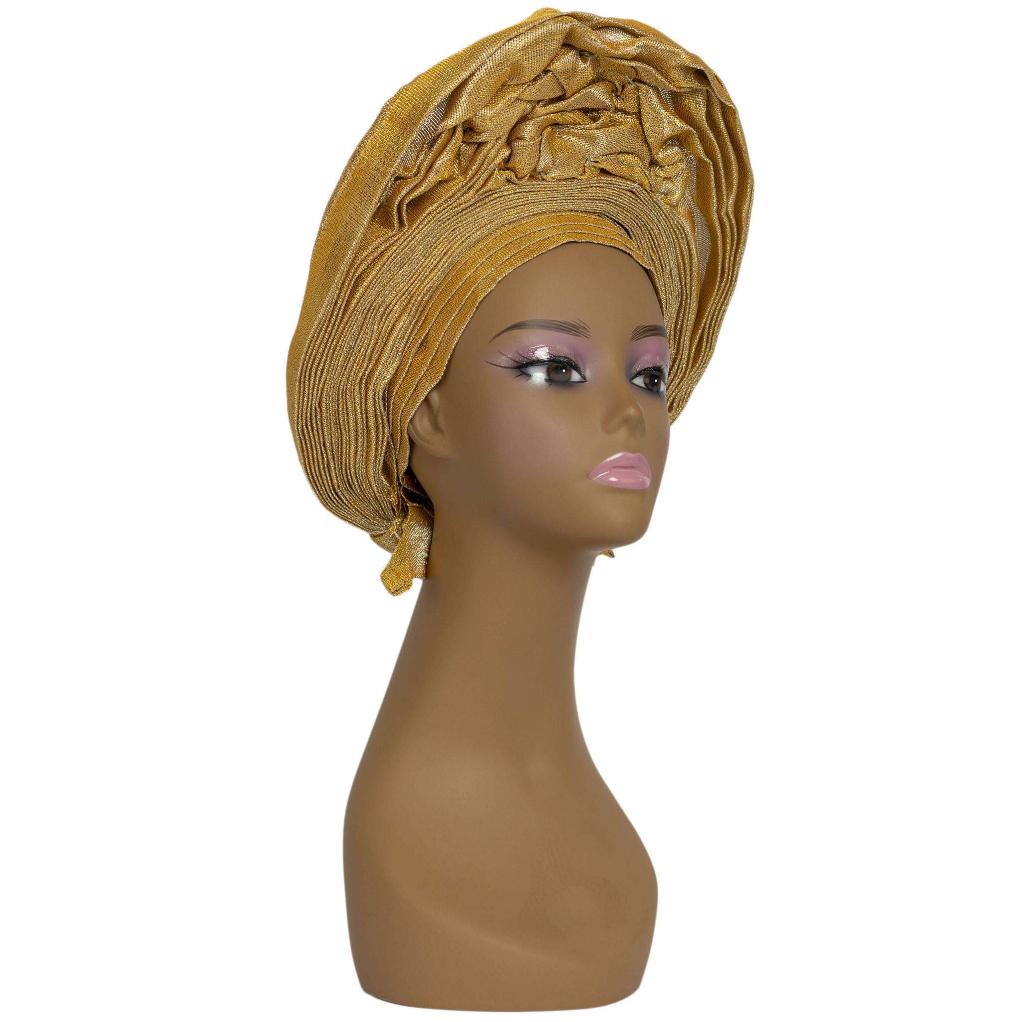 Yellow Gold Aso Oke Auto Gele