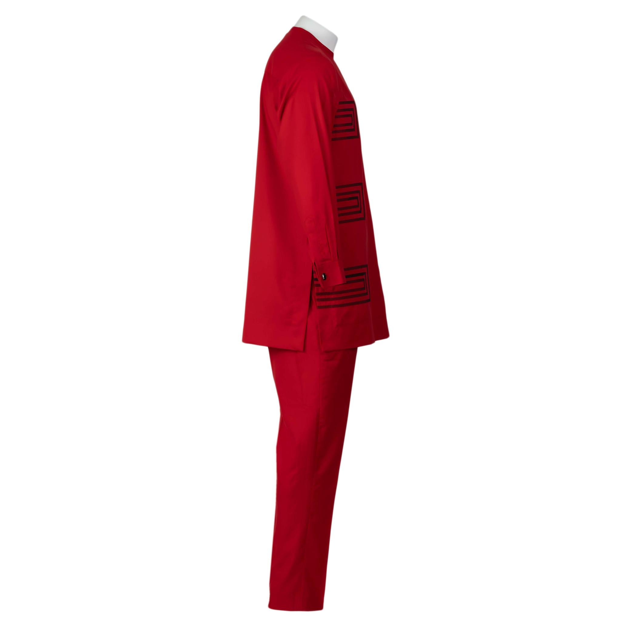 Red With Black Embroidery Men's Senator Suit