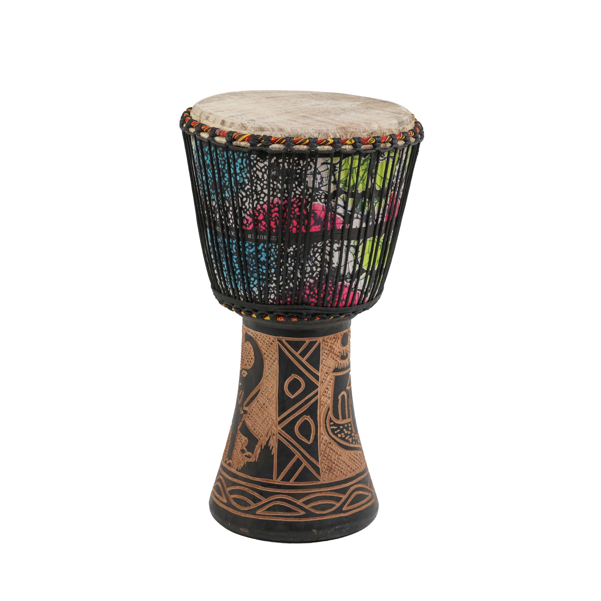 Adire Elephant Carving - Djembe Drum - Large