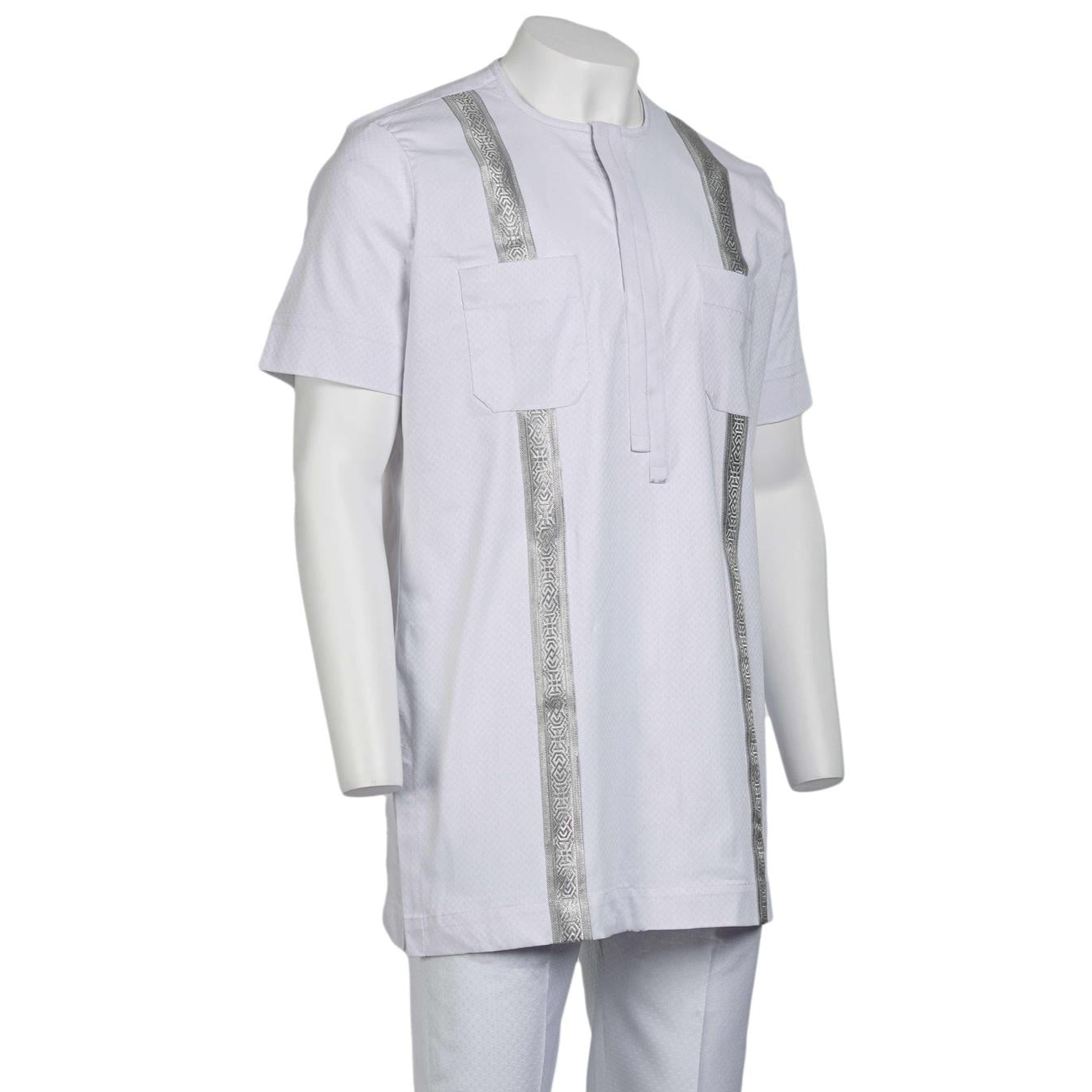 White And Sliver Short Sleeve Men's Set