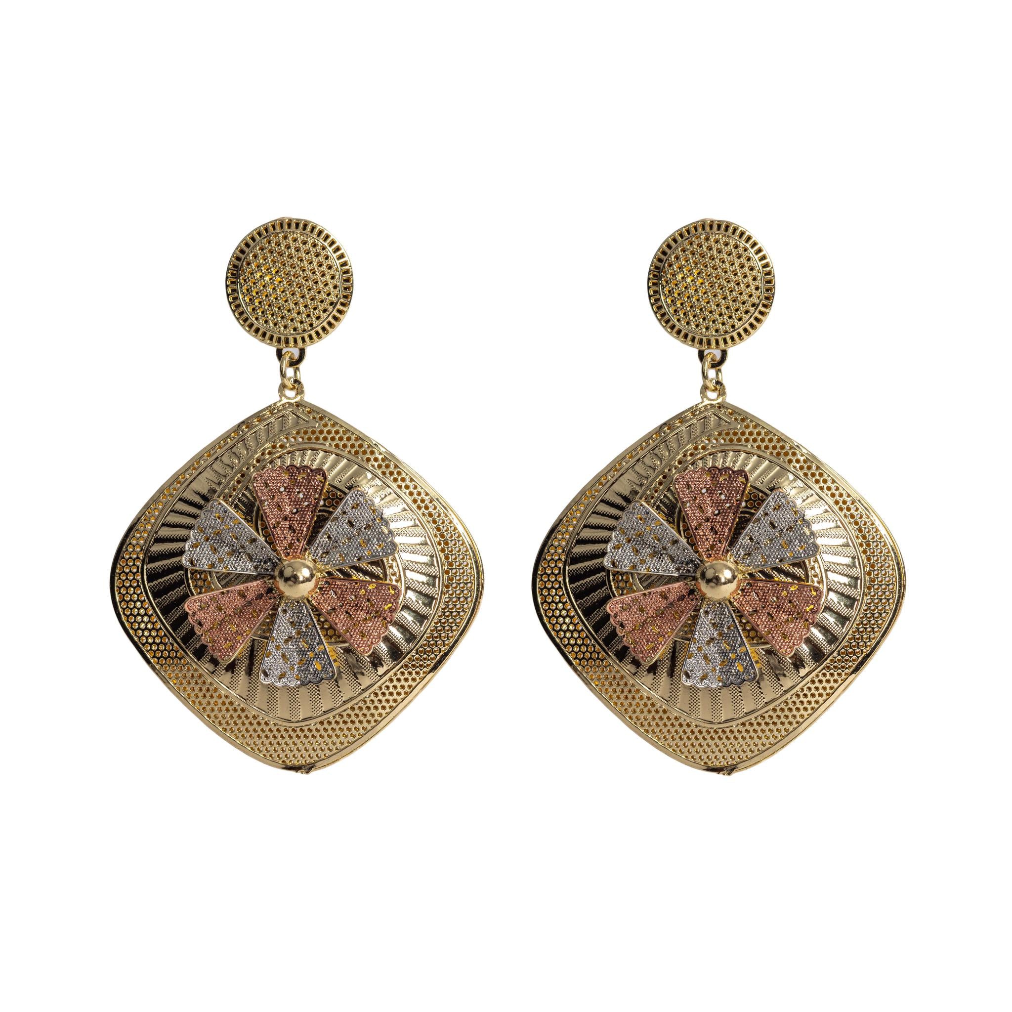Gold, Silver & Rose Gold Drop Earring