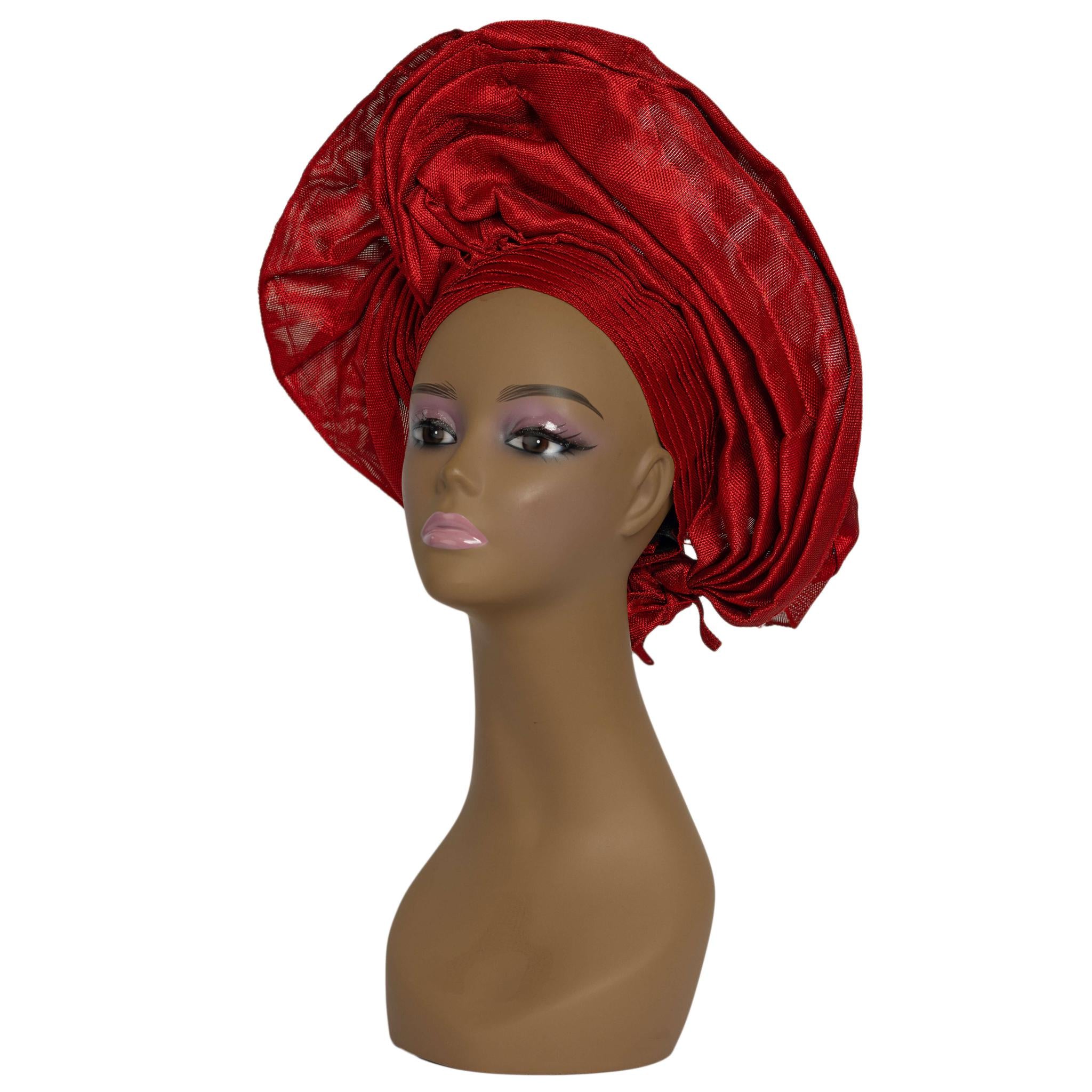 Red Aso Oke Auto Gele