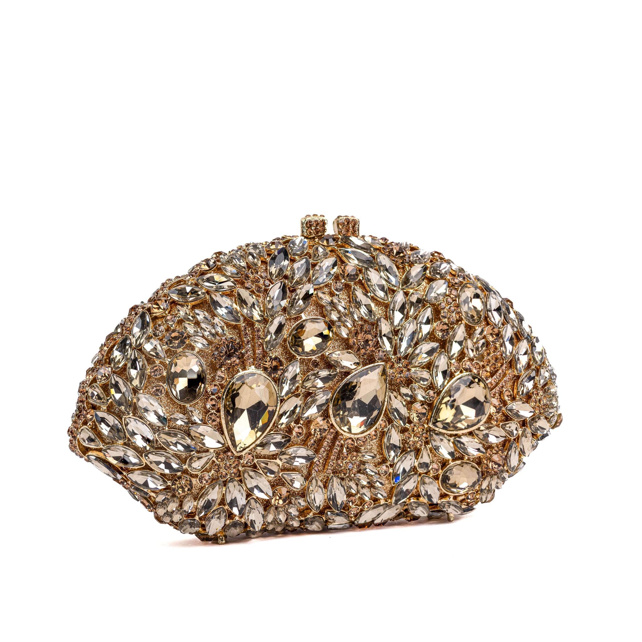 Gold Floral Crystal Clutch Purse