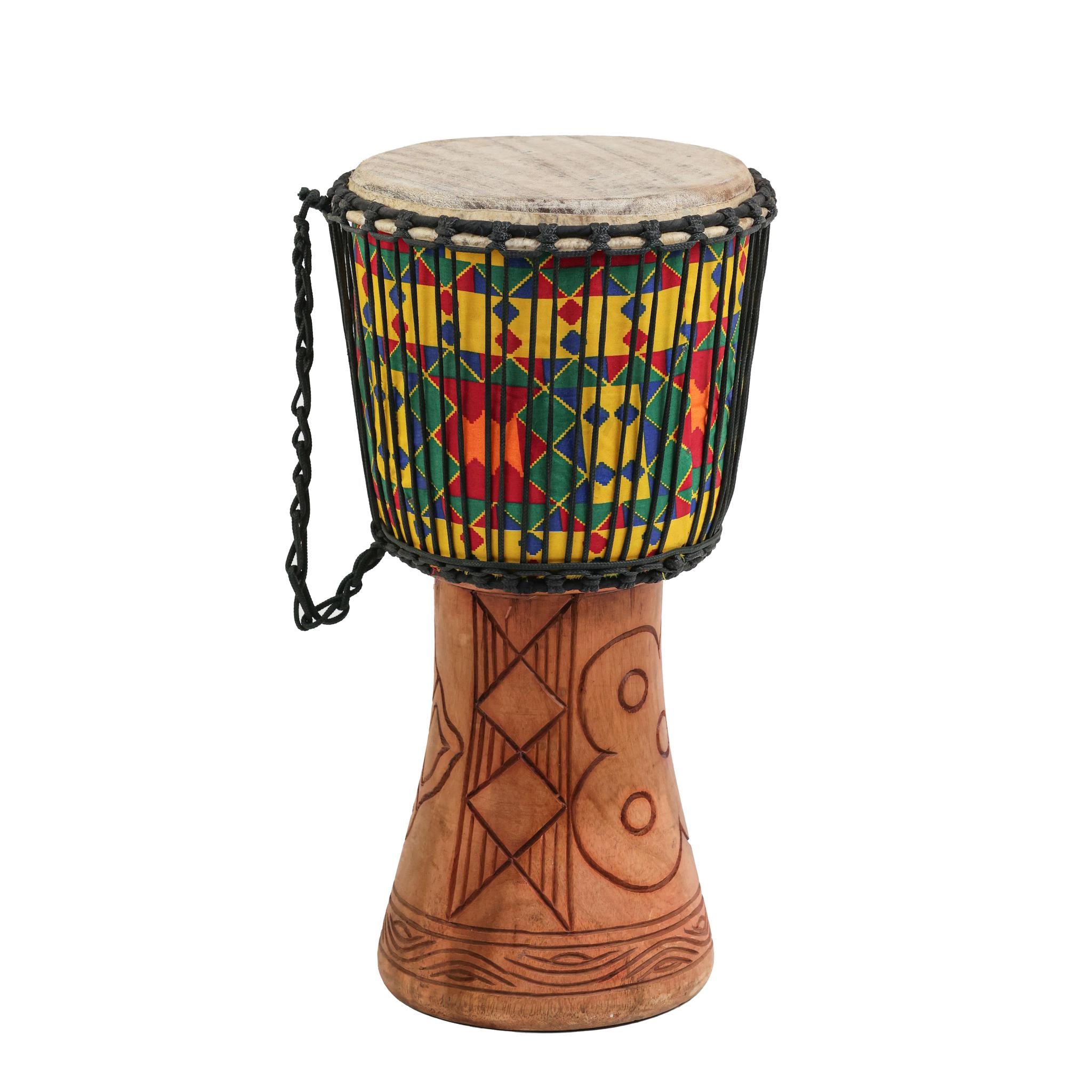 Kente Eban Wood Carving - Djembe Drum - Small