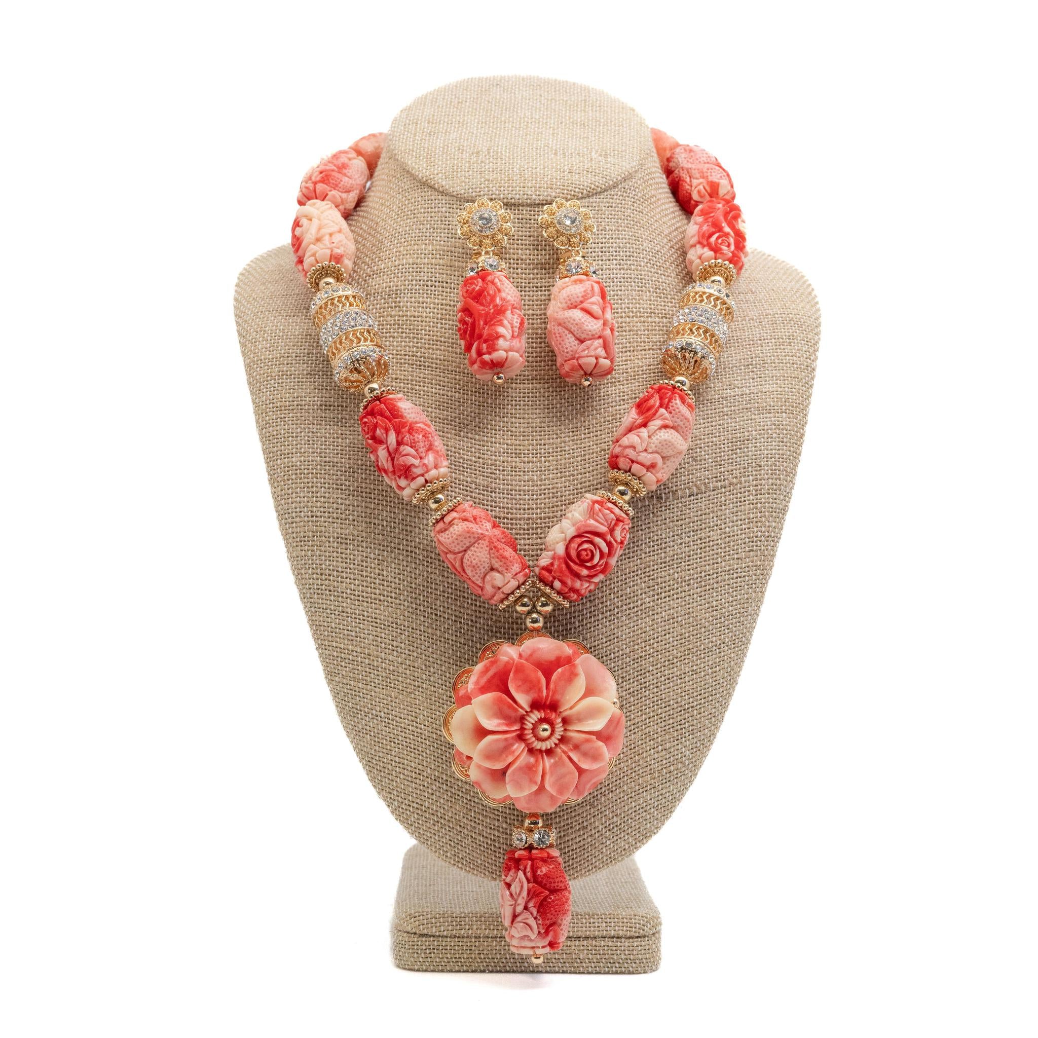 Coral Bead Necklace Set