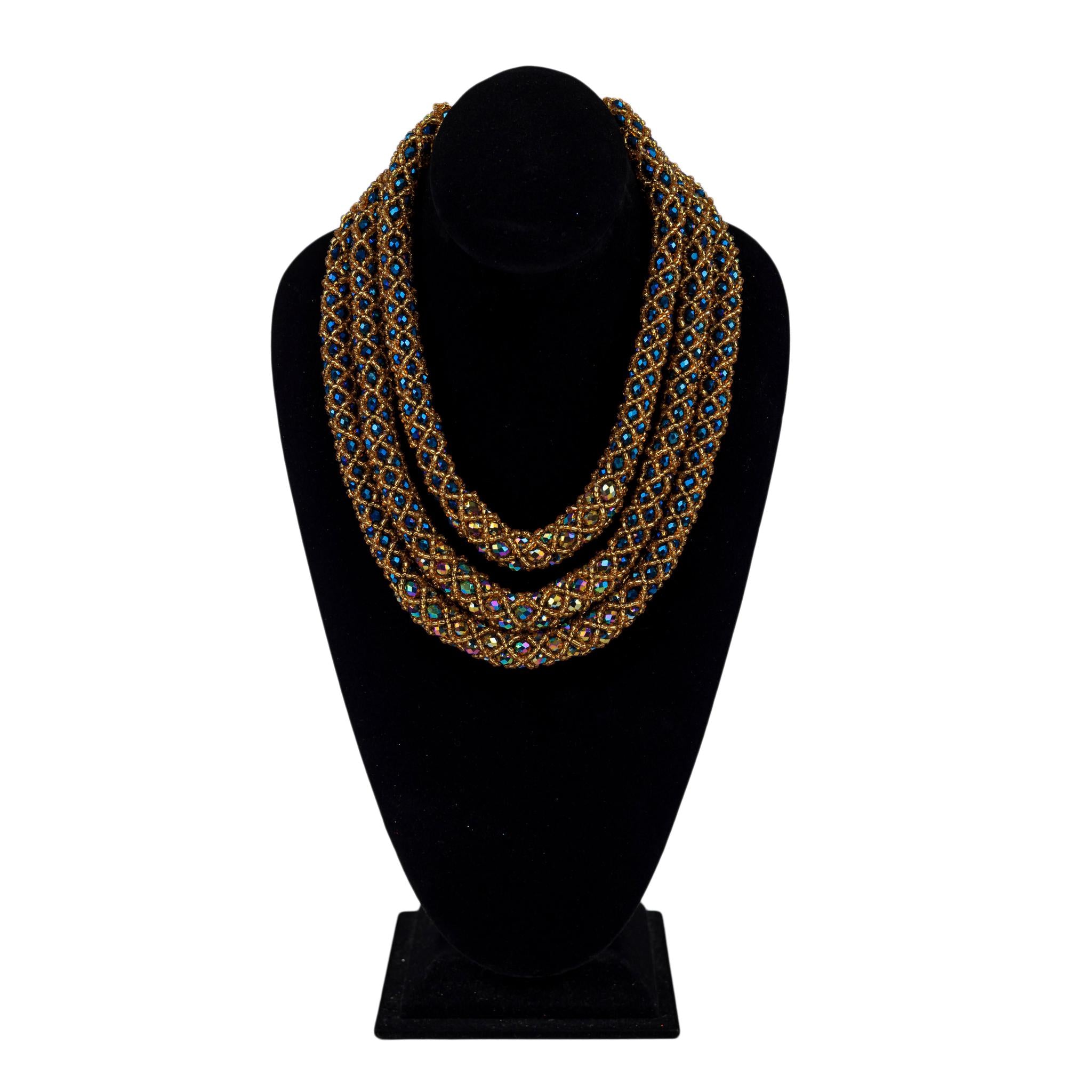 Gilded Peacock: Woven Gold & Teal Iridescent Crystal Jewelry Set