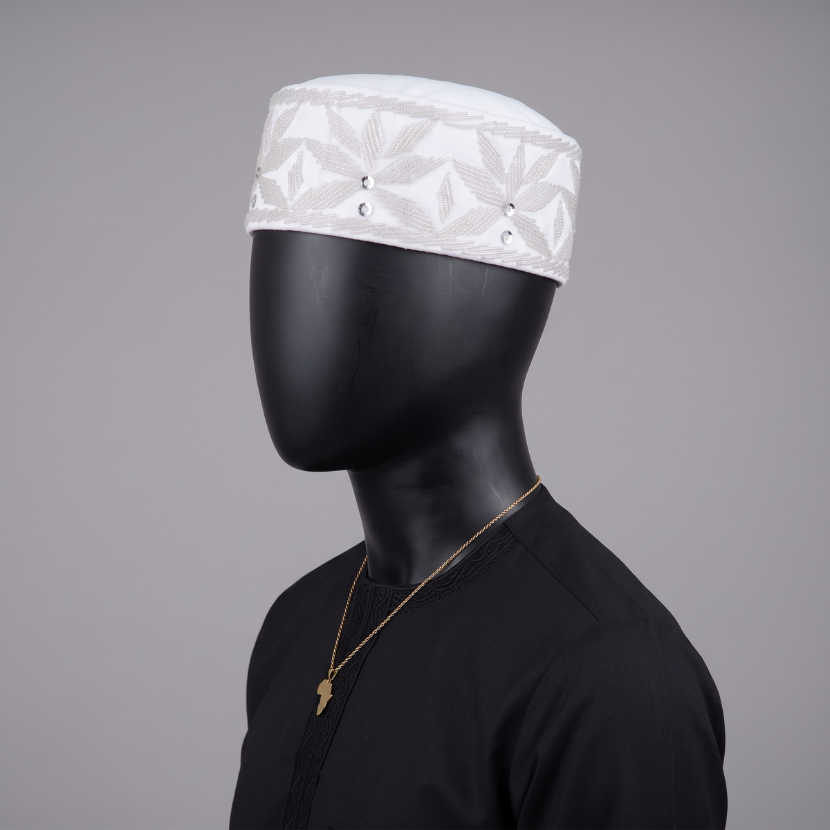 White Velvet Cap with Silver Starburst Beadwork & Sequins