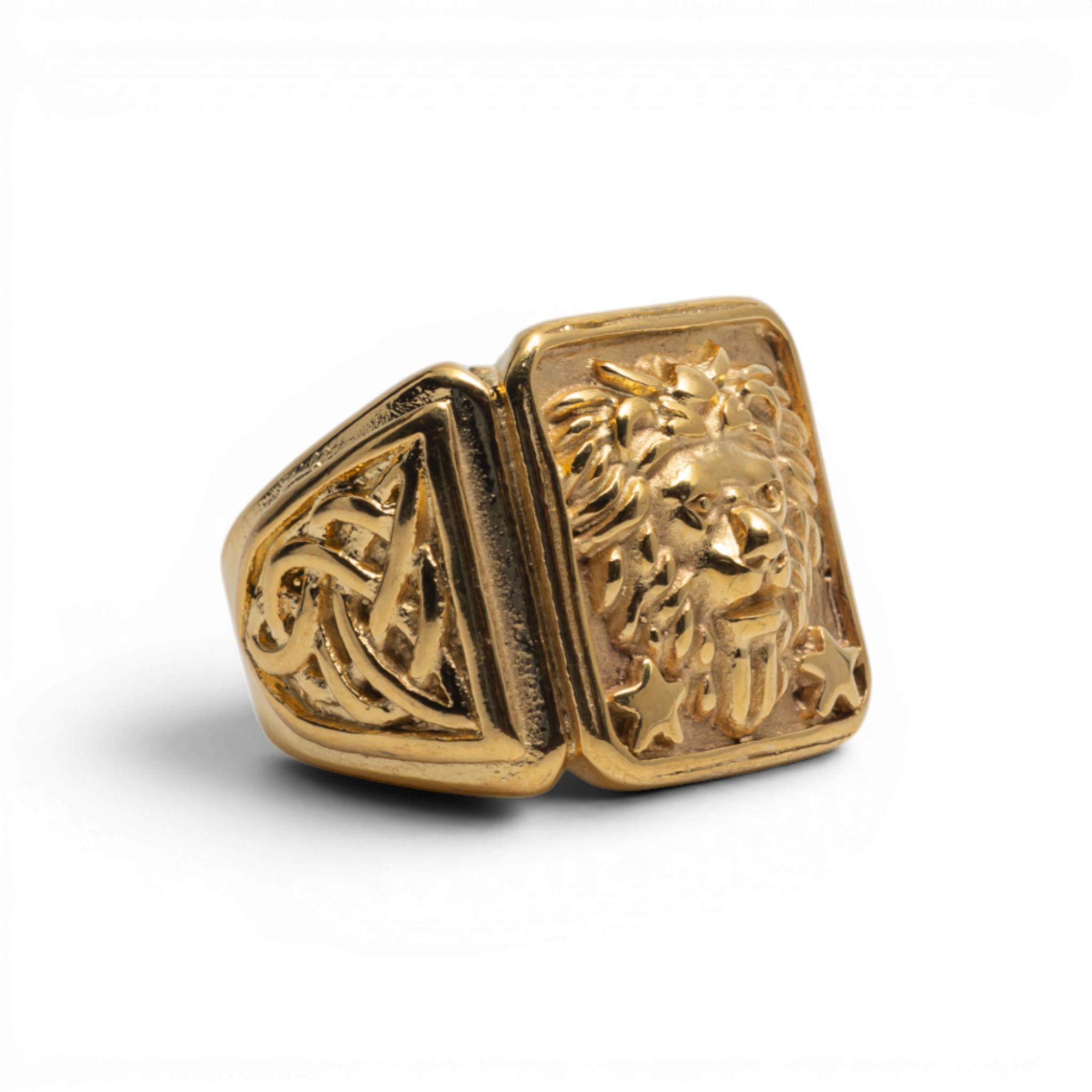 Gold-Plated Celtic Lion Signet Ring