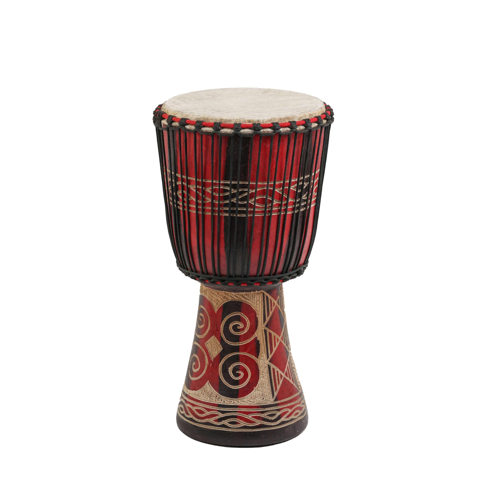Red Dwennimmen Carving - Djembe Drum - Medium