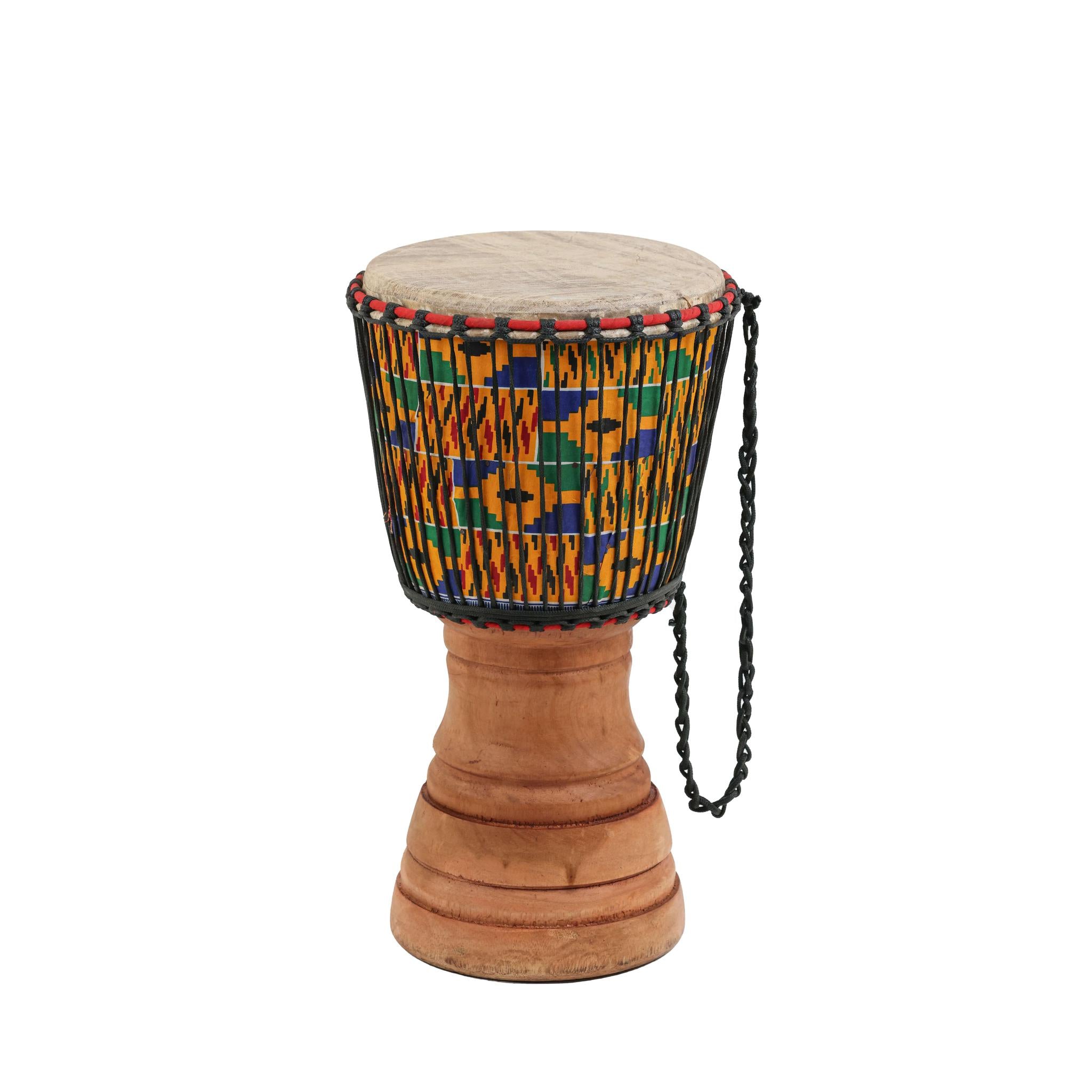 Kente Wood Carving - Djembe Drum - Medium
