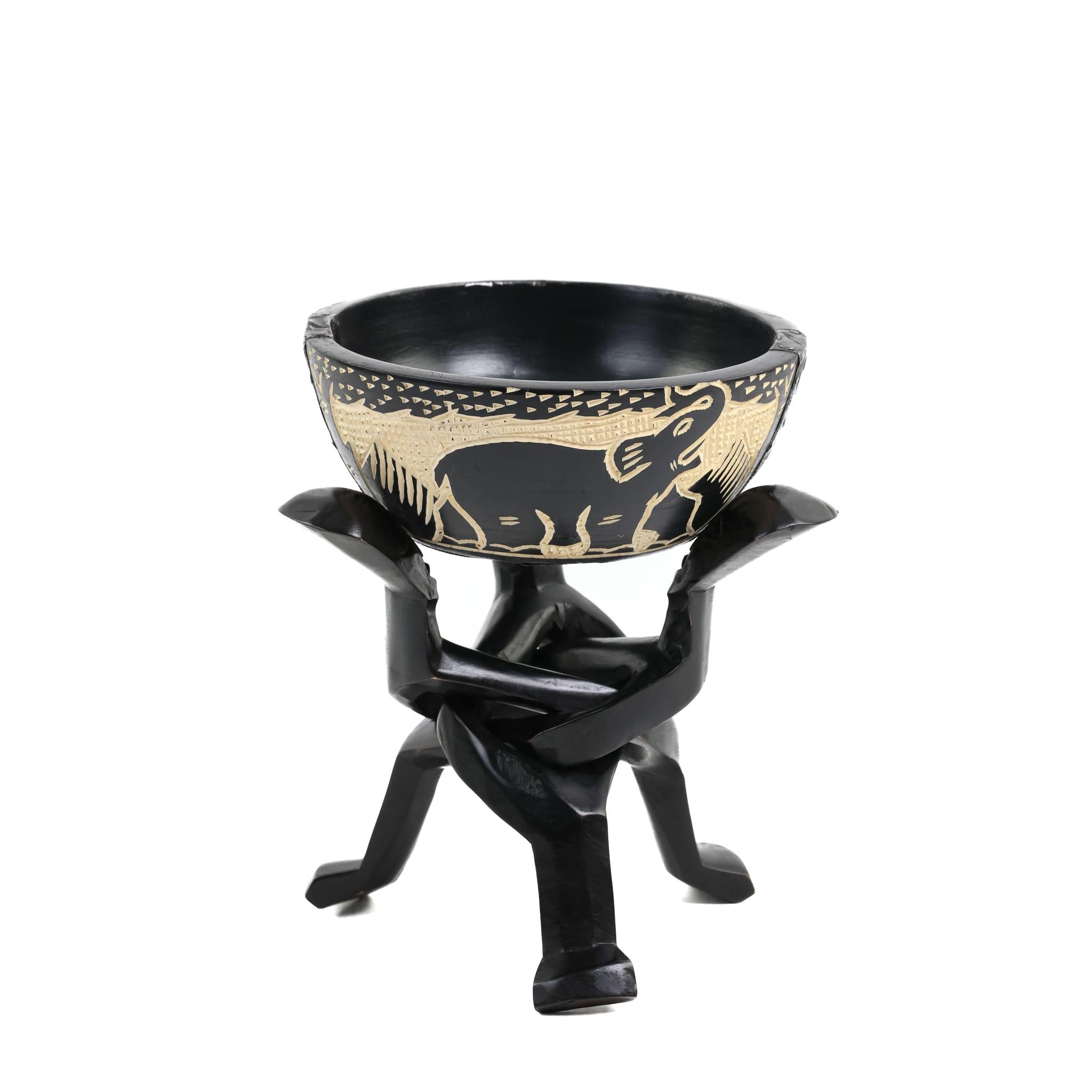 Black Elephant & Giraffe Carved Unity Bowl