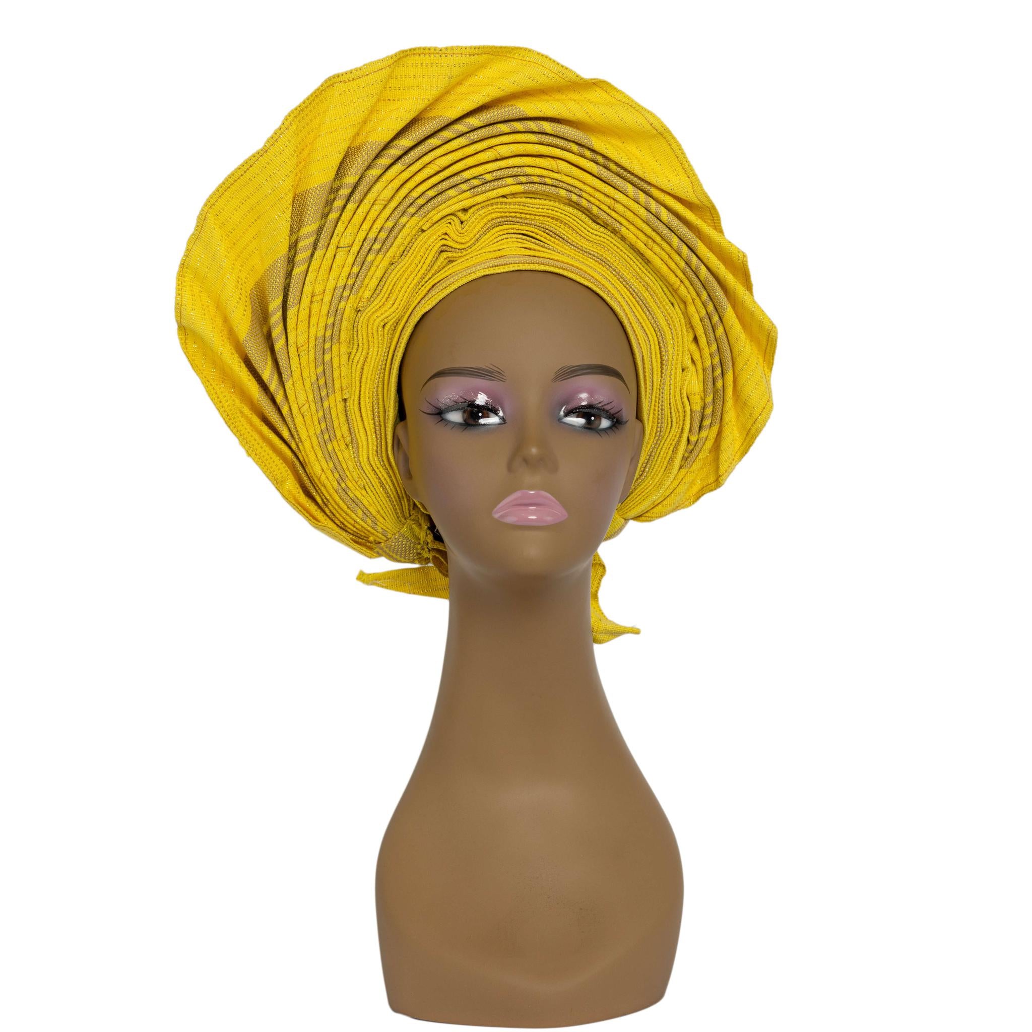 Yellow Aso Oke Auto Gele