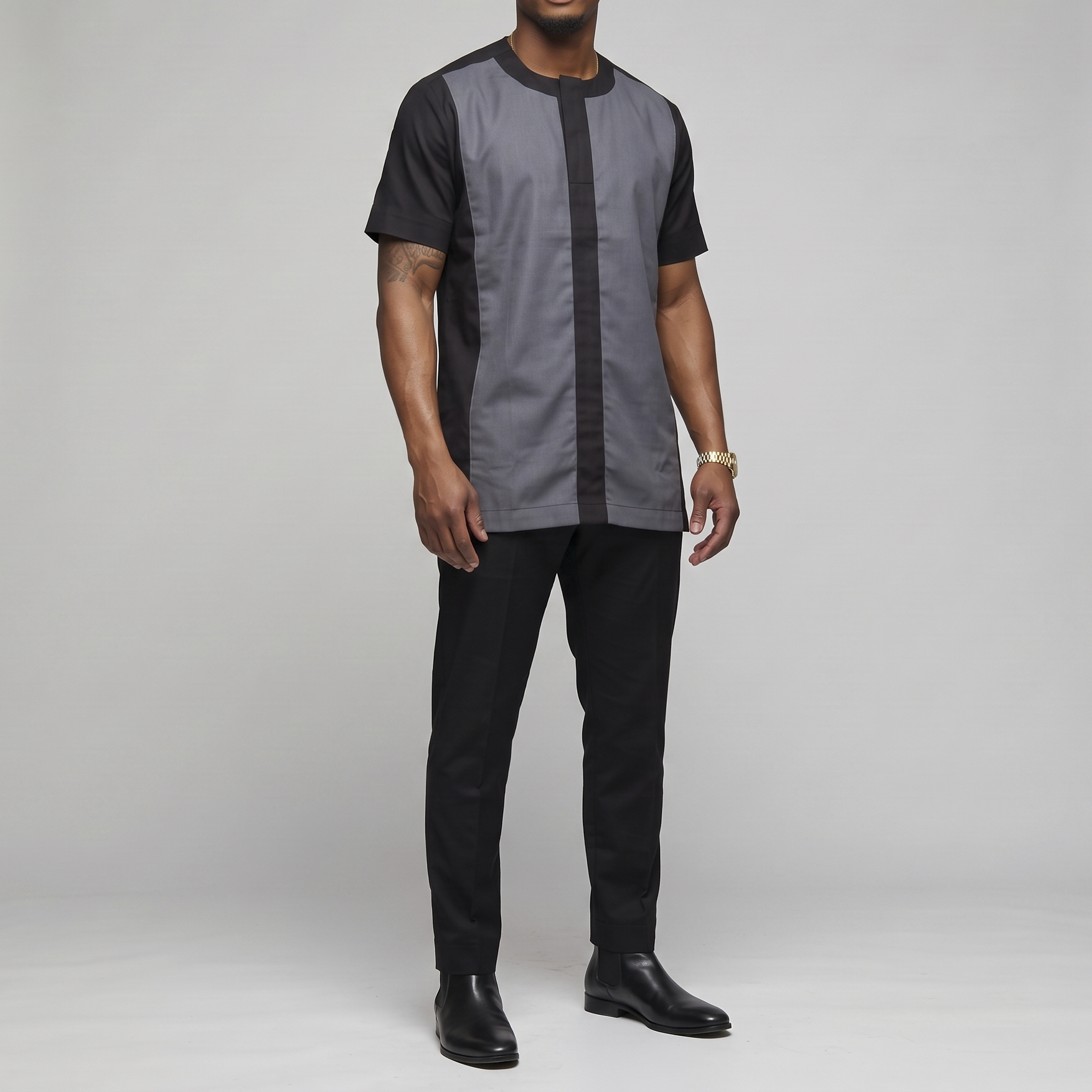 Two-Tone Black and Grey Short Sleeve Suit