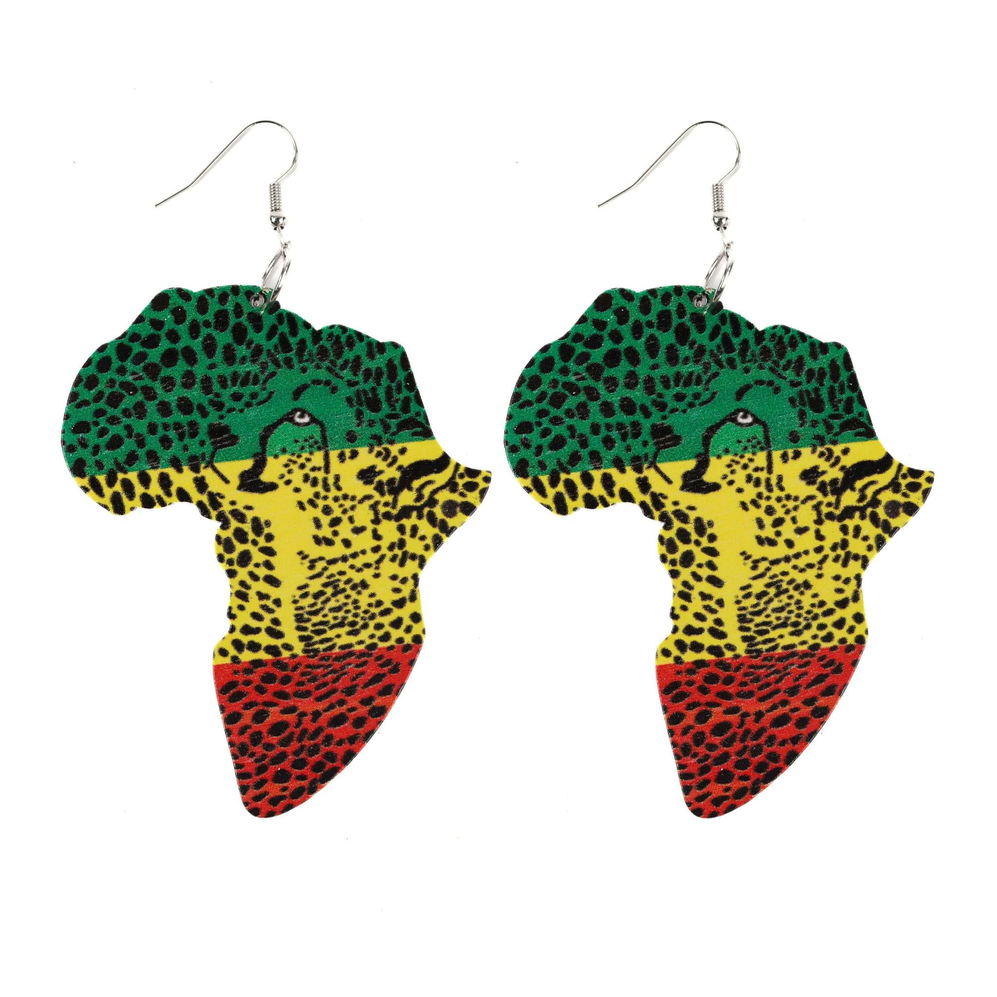 African Map Jungle Wooden Earrings