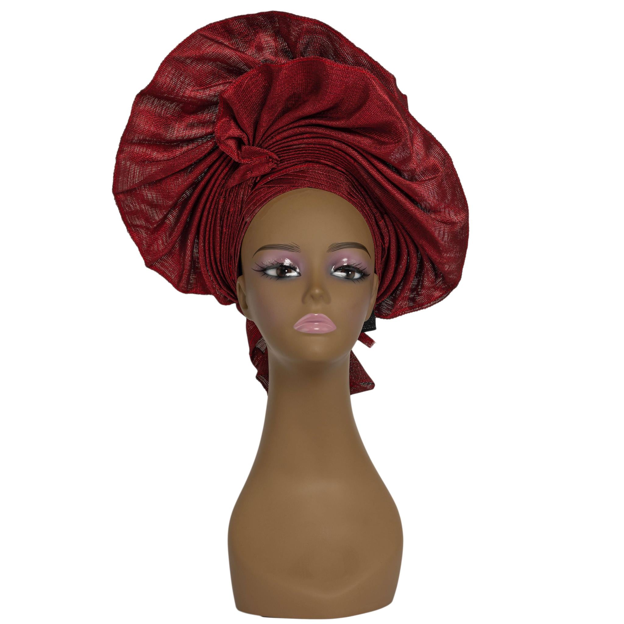 Maroon Aso Oke Auto Gele