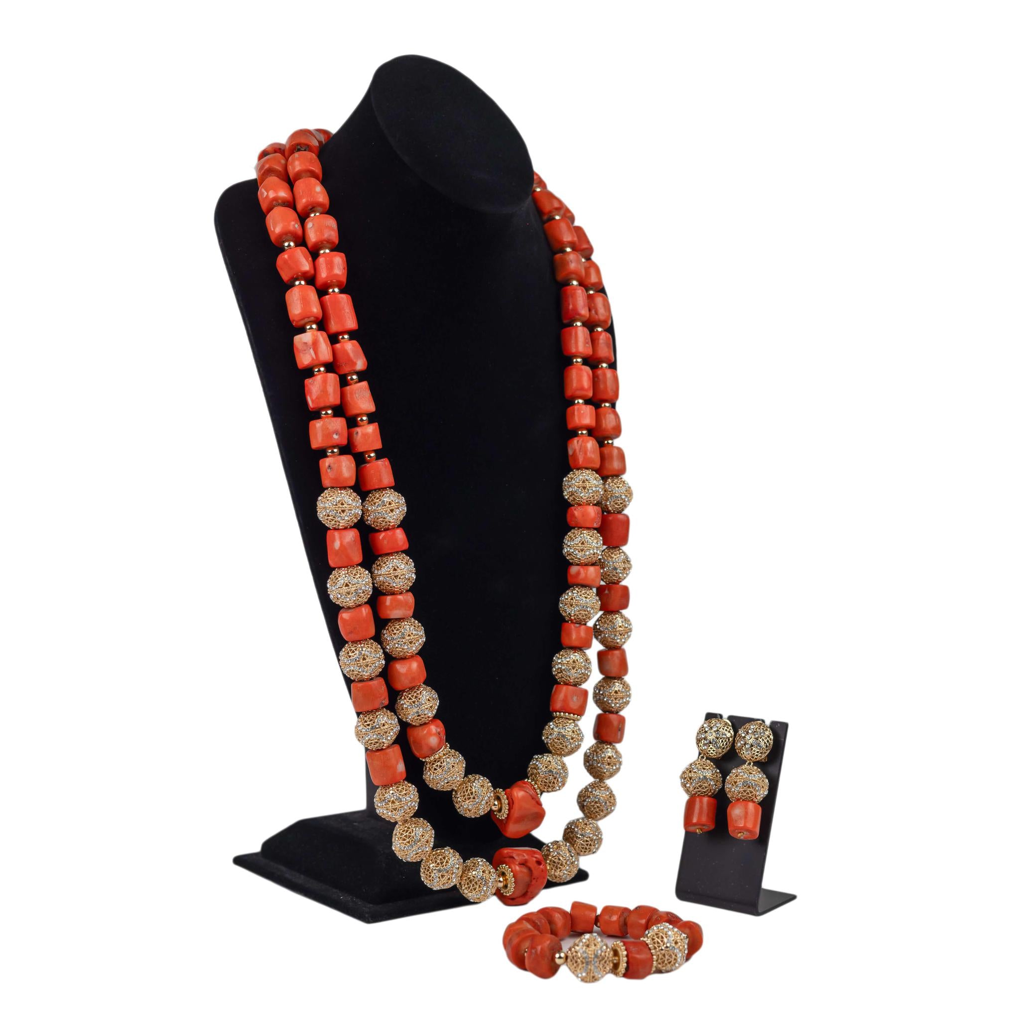 Royal Legacy: Traditional Coral & Gold Filigree Jewelry Set