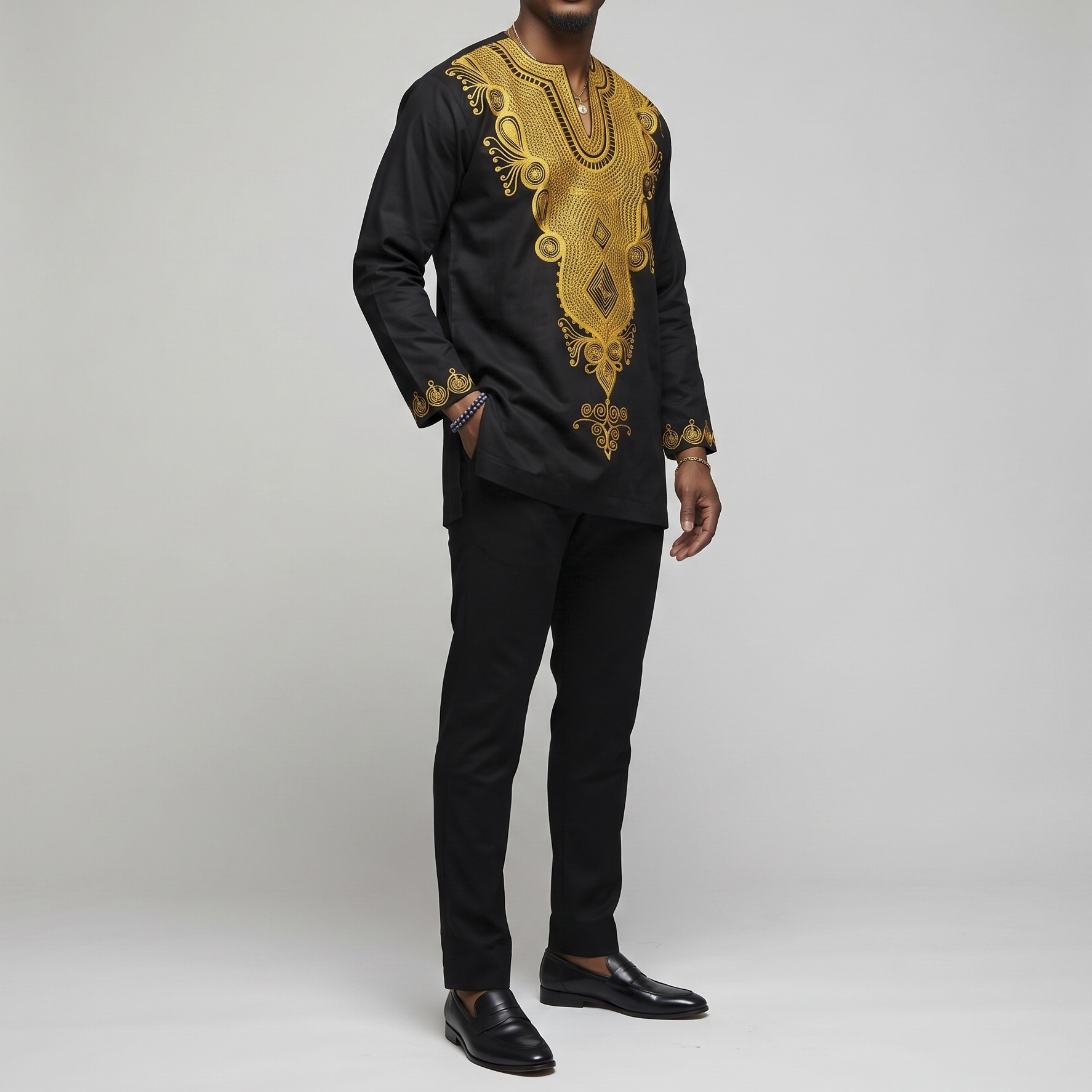 Black & Gold Embroidered Two-Piece Suit