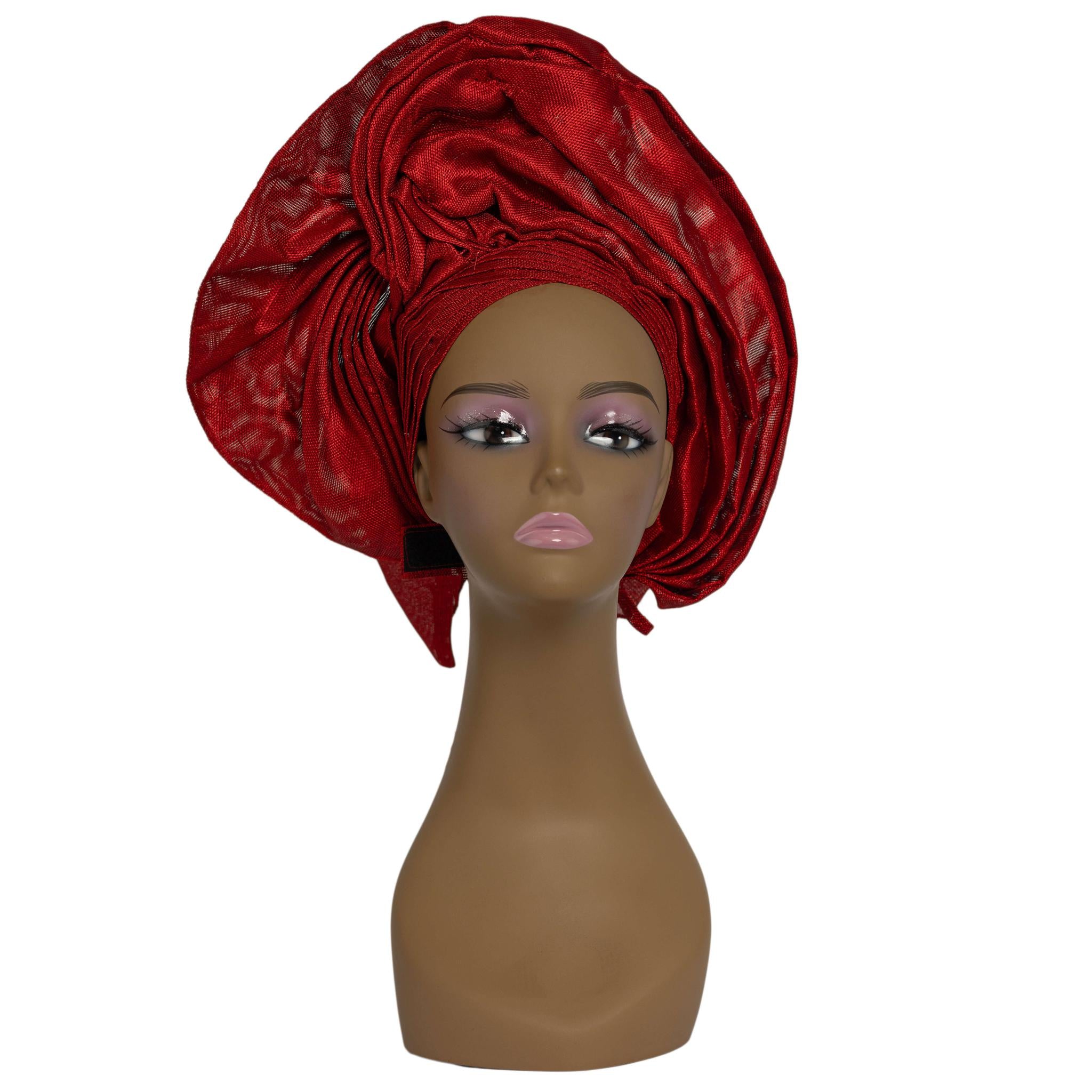 Red Aso Oke Auto Gele