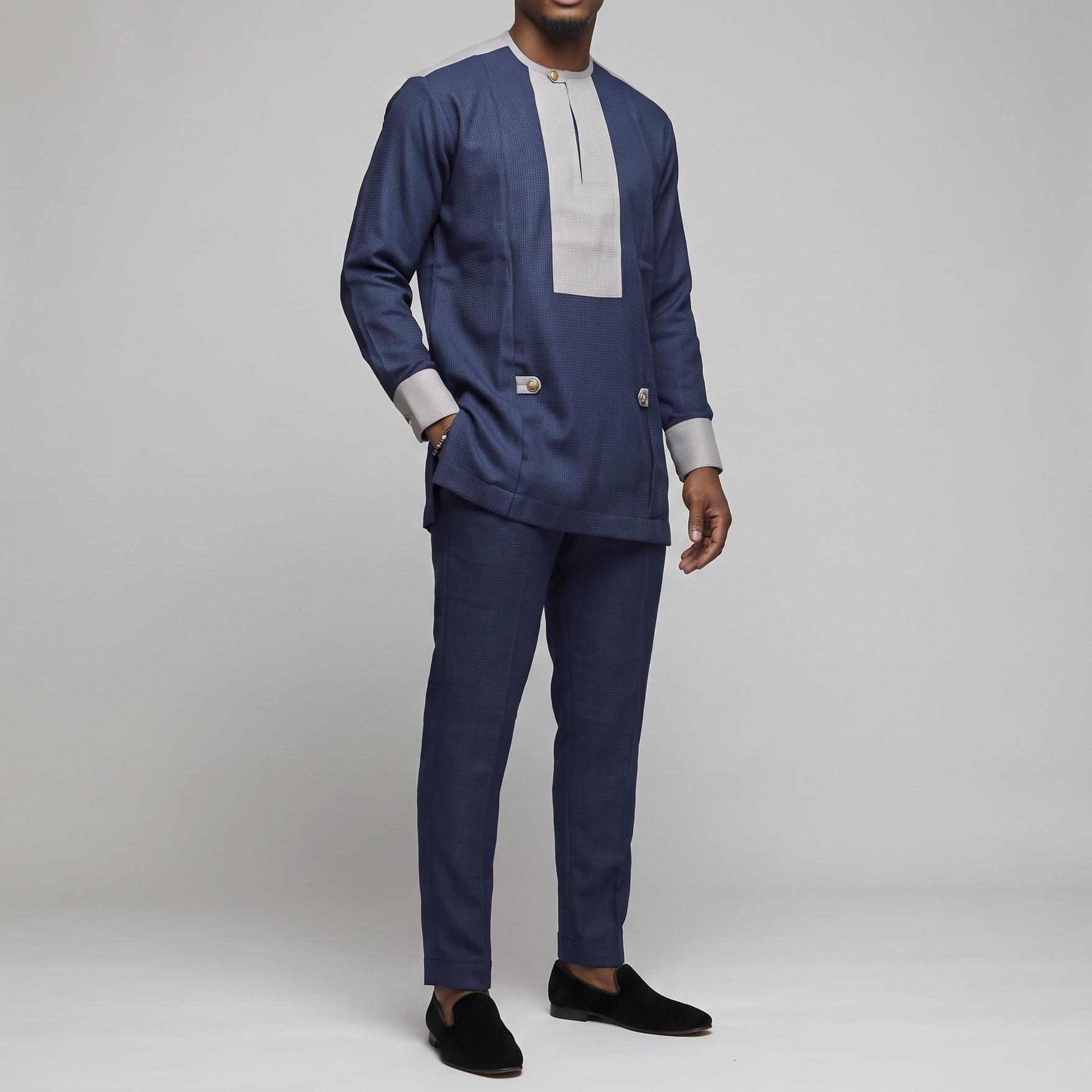 Blue & Grey Textured Senator Suit