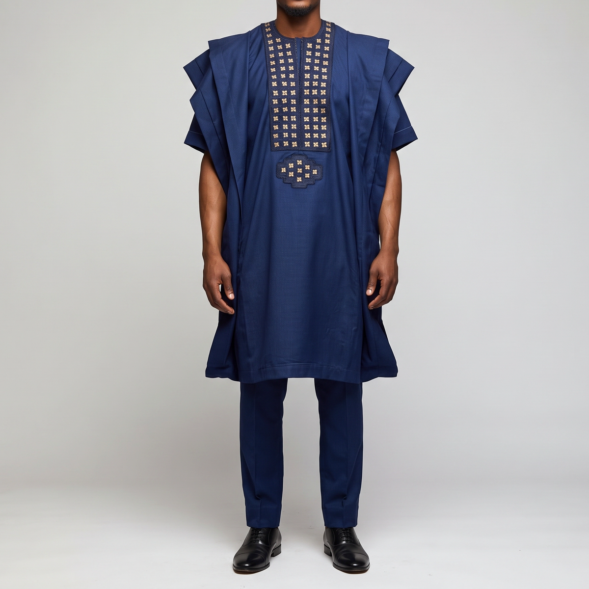 Navy & Gold Embroidered 3-Piece Agbada Suit