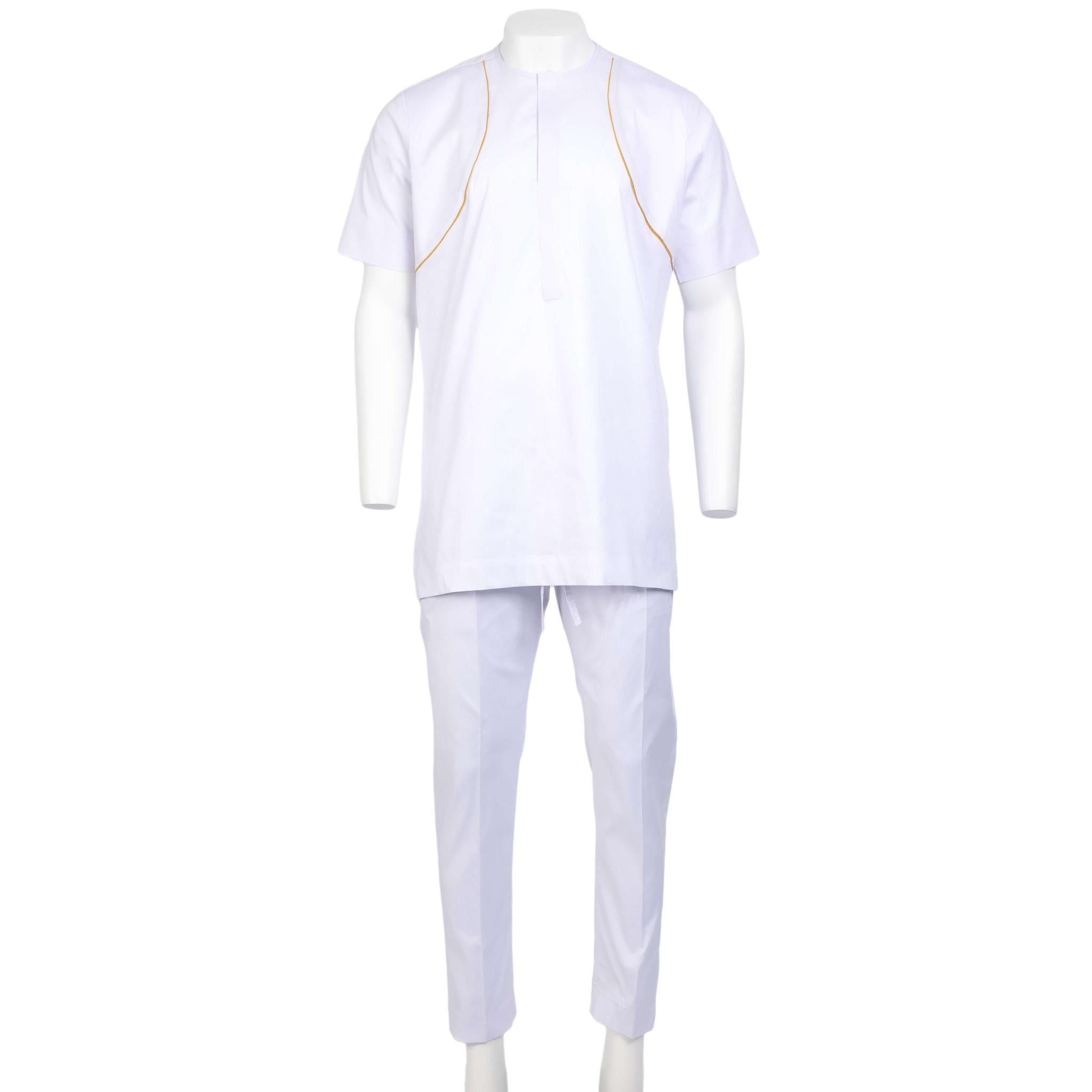 White Short Sleeve w/Gold Trim