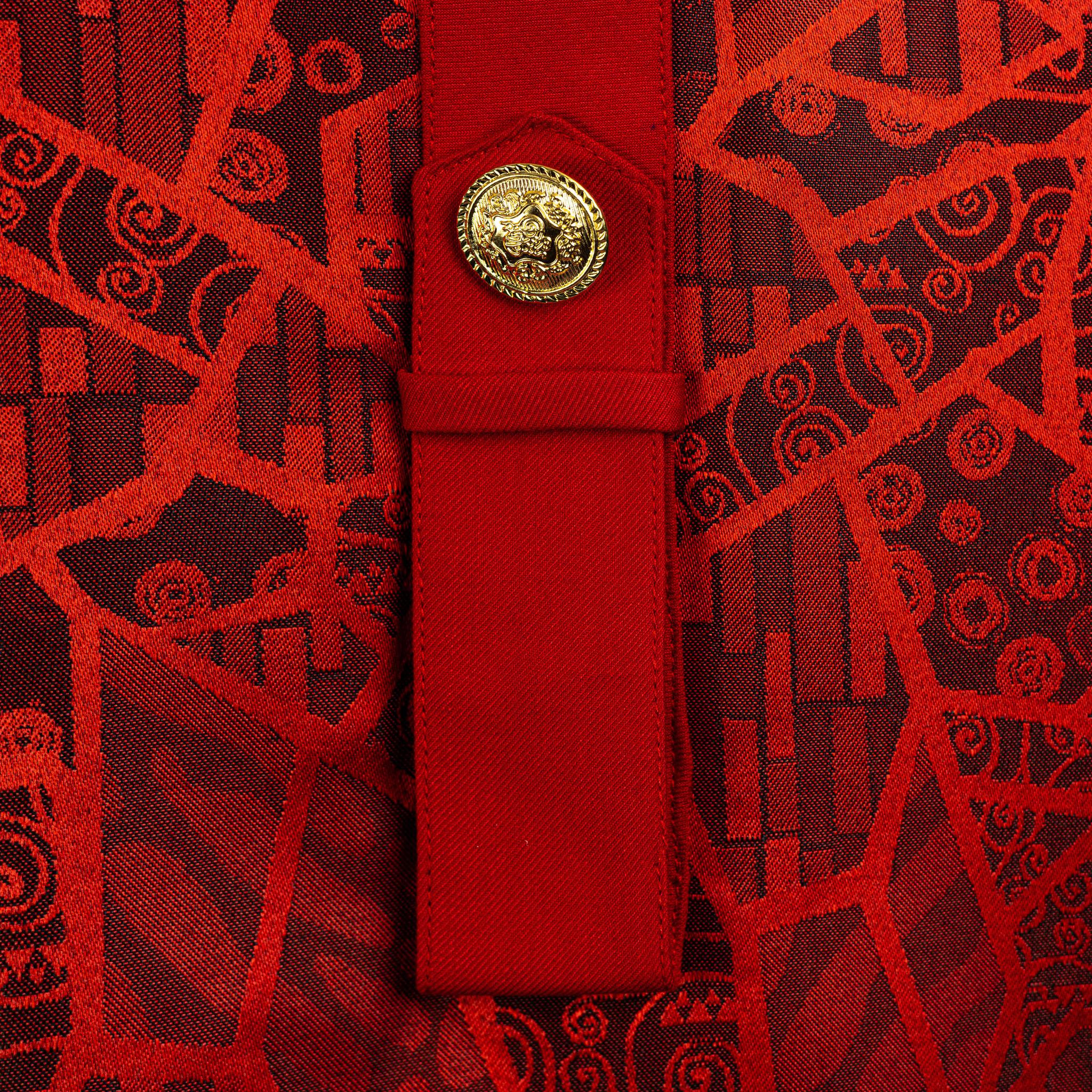 Crimson Reign: Men's Red Jacquard Senator Suit