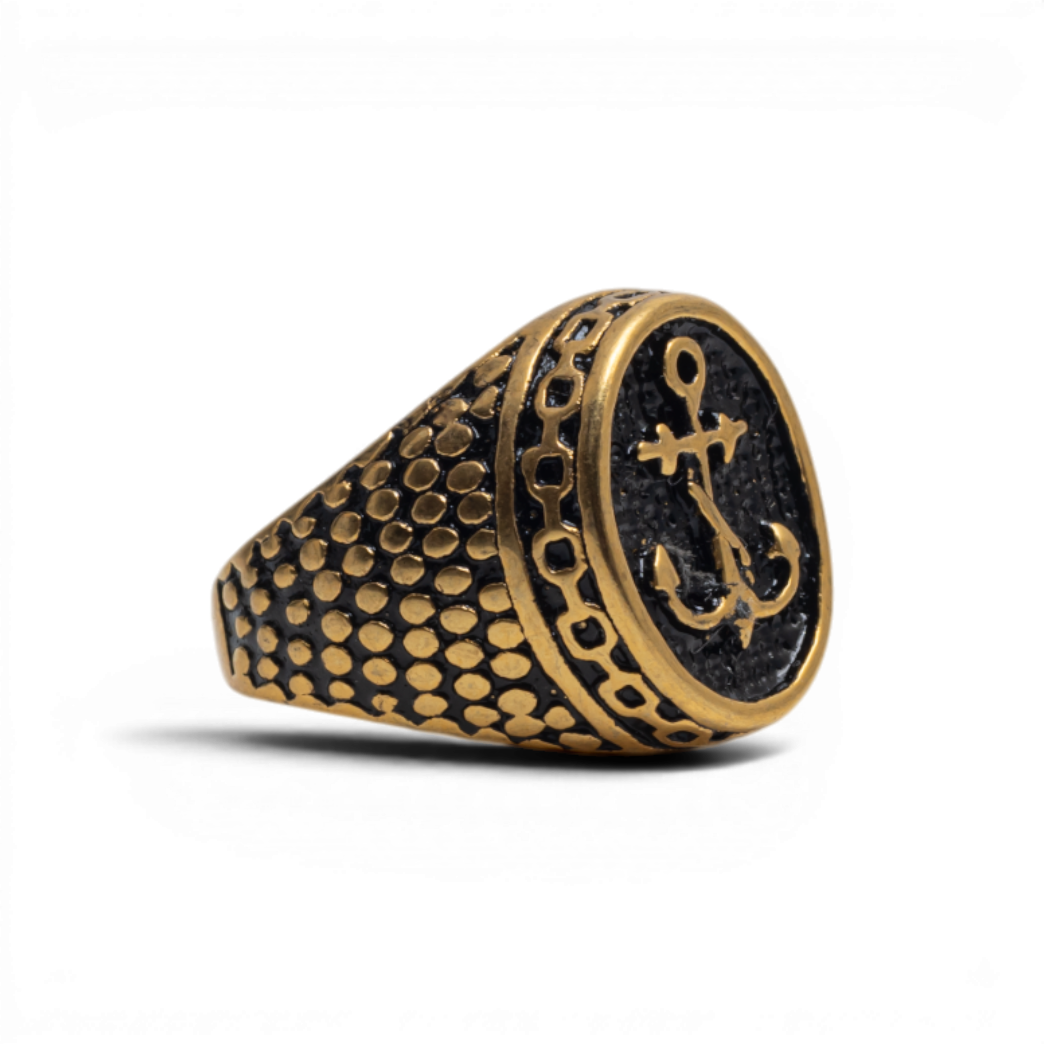 Antiqued Gold-Tone Nautical Anchor Signet Ring