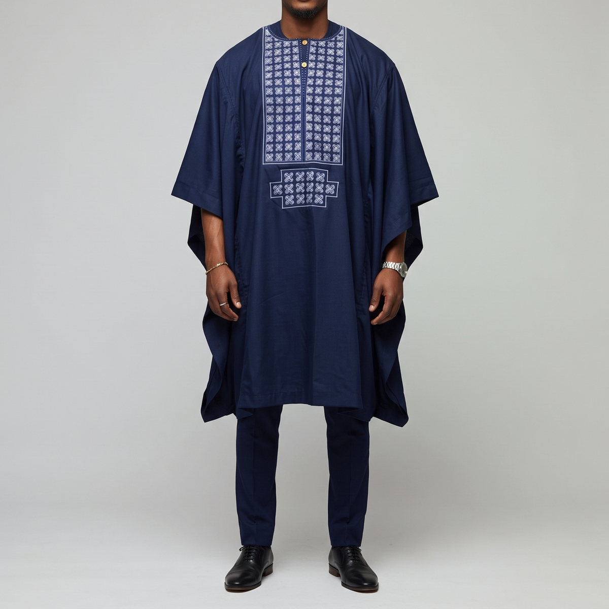 Navy Blue 3-Piece Embroidered Agbada Suit
