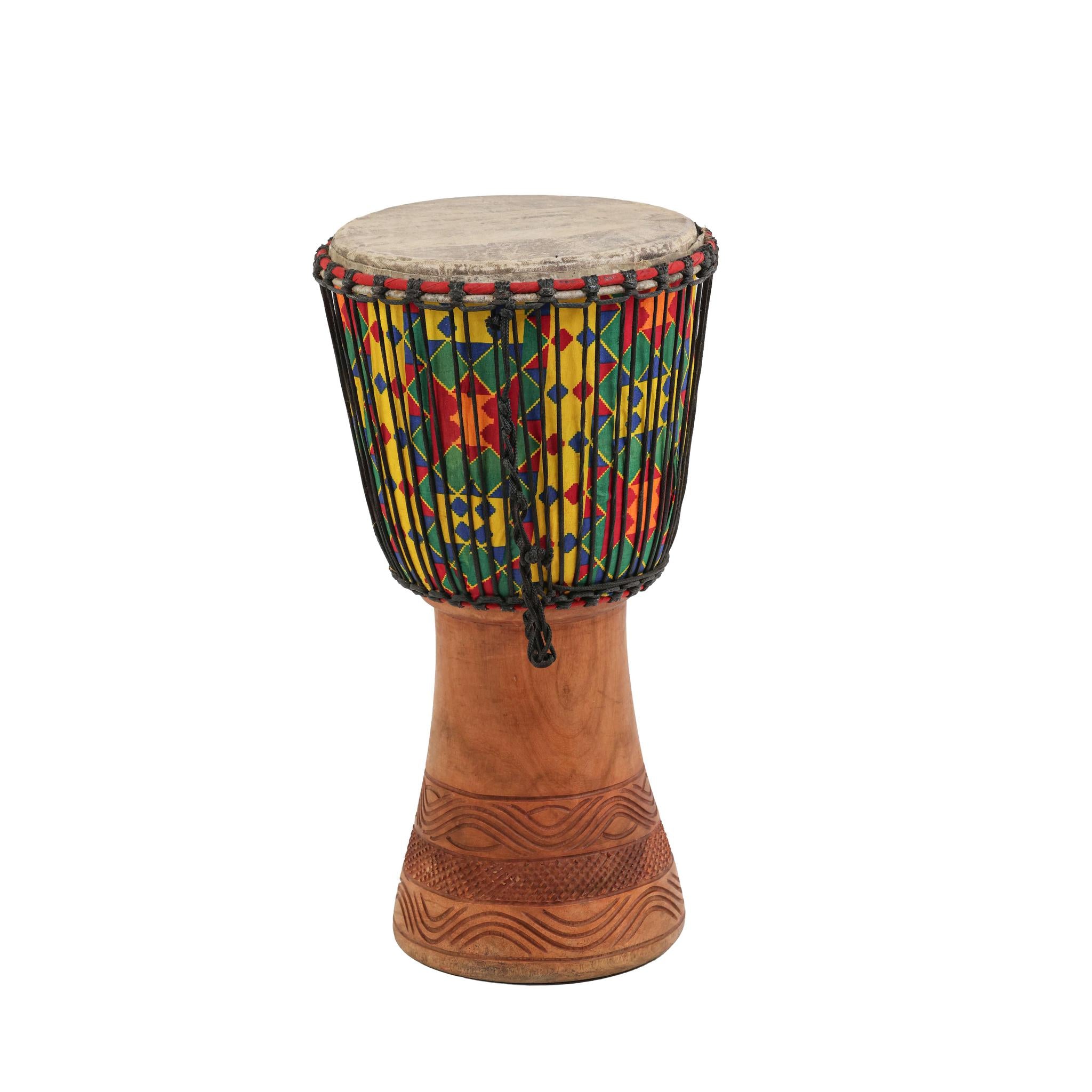 Kente Wood Carving - Djembe Drum - Medium