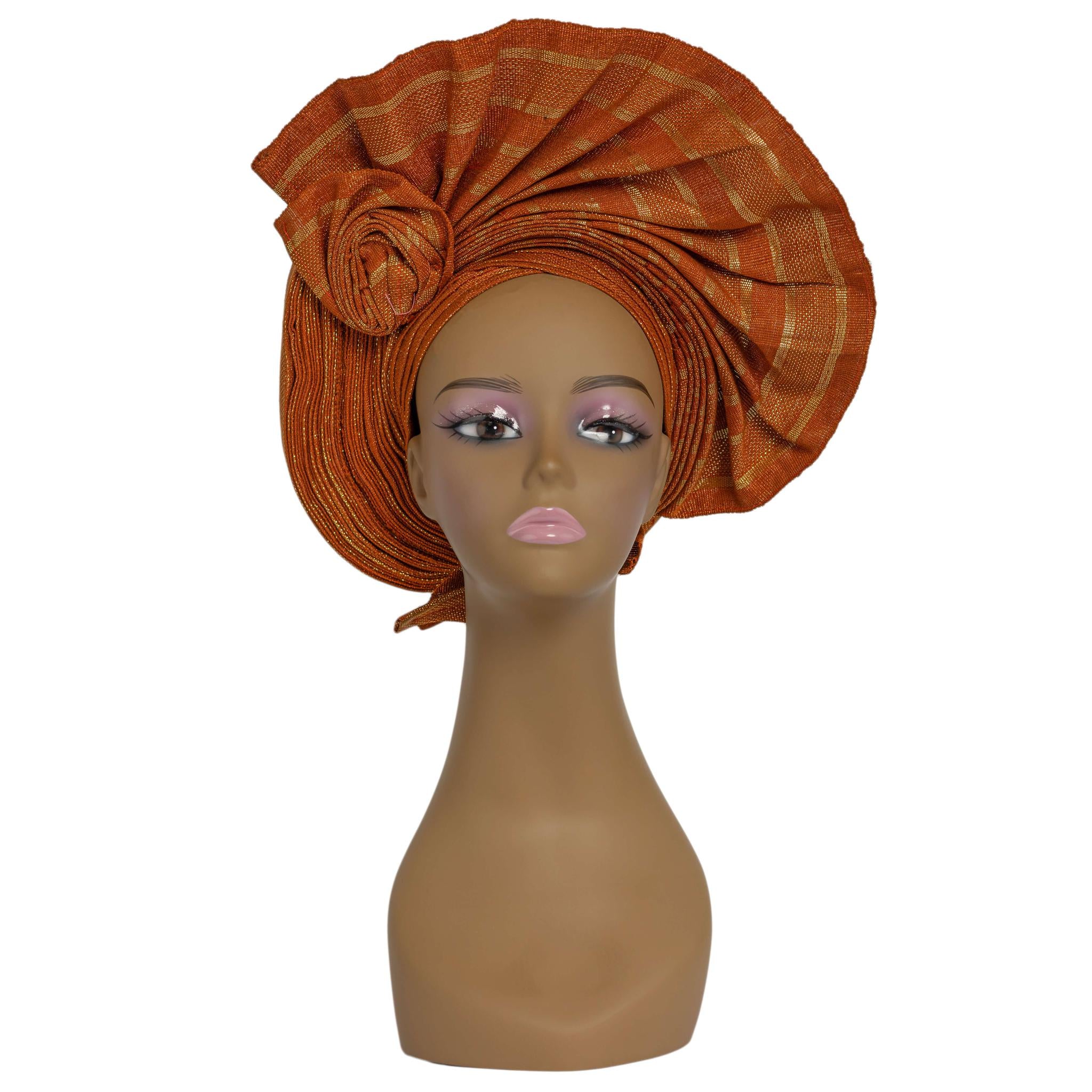 Orange Aso Oke Auto Gele