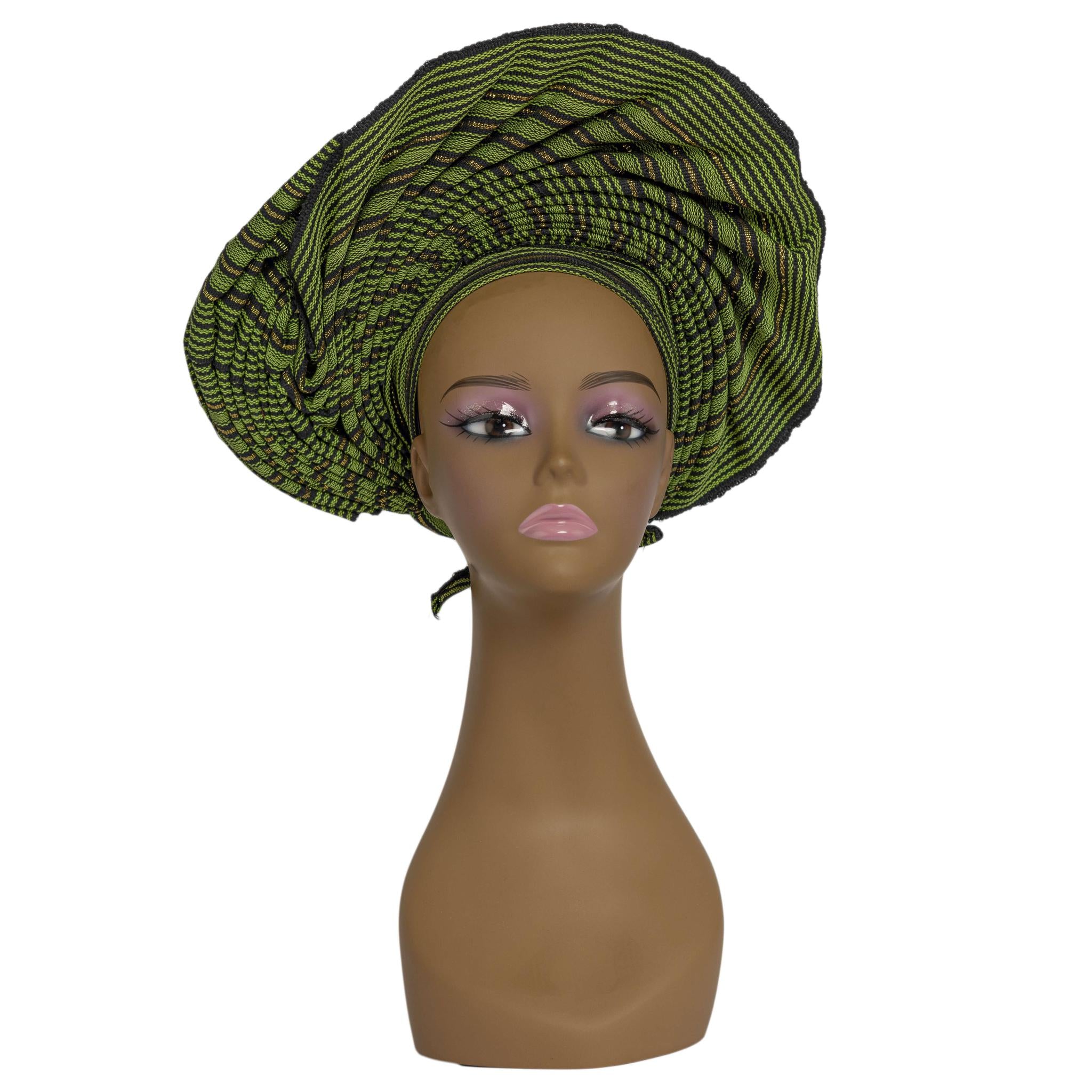 Green Aso Oke Auto Gele