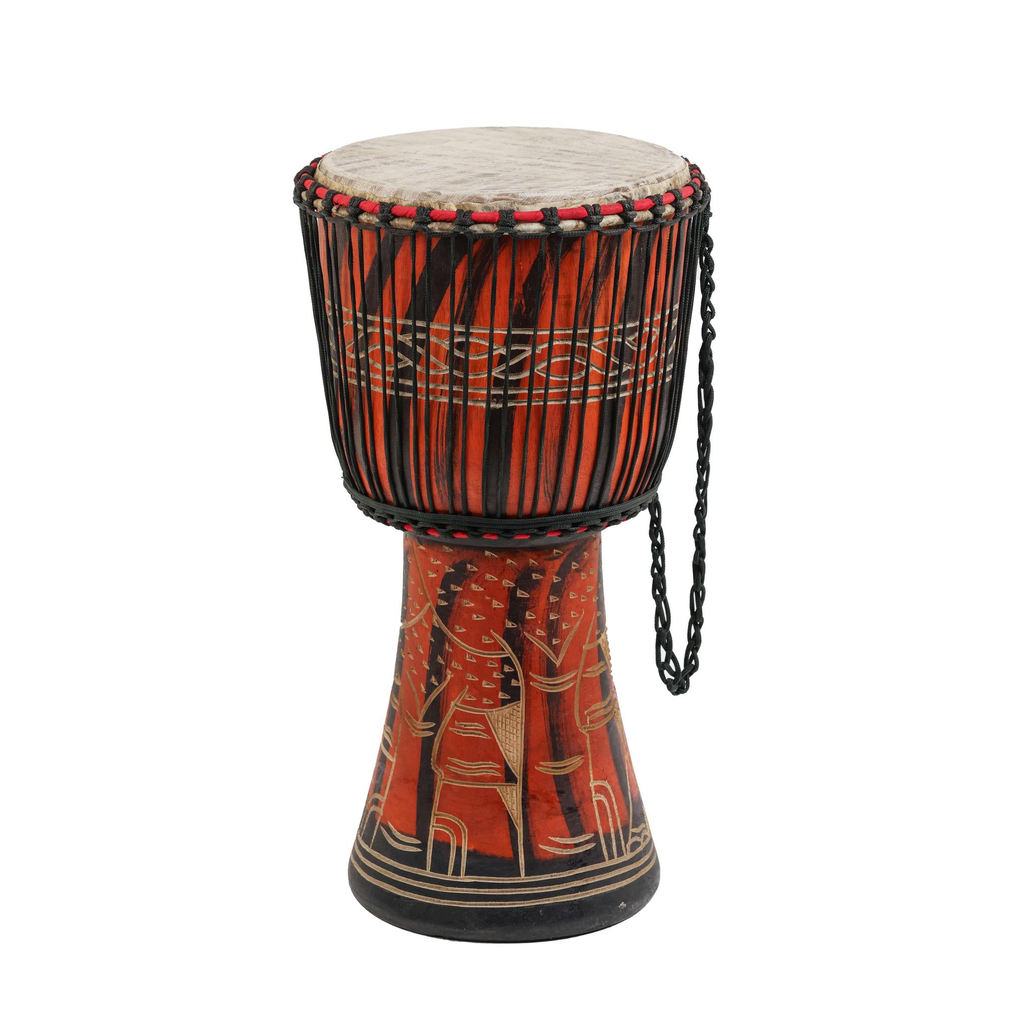 Orange Elephant Carving - Djembe Drum - Large