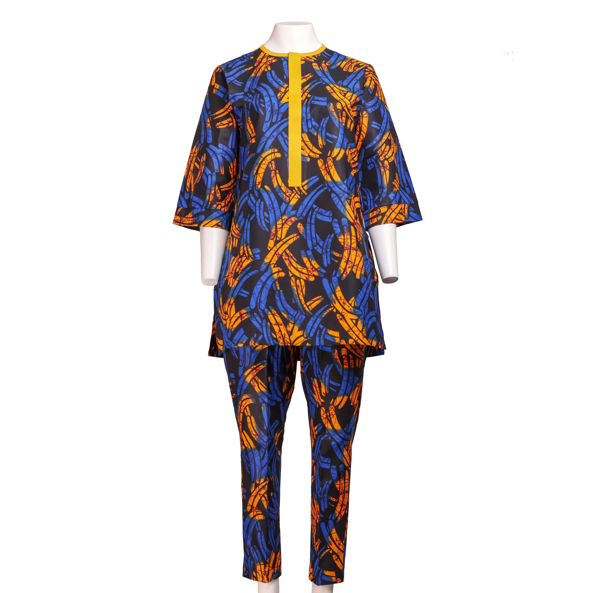 Yellow & Blue Women's Dashiki Set