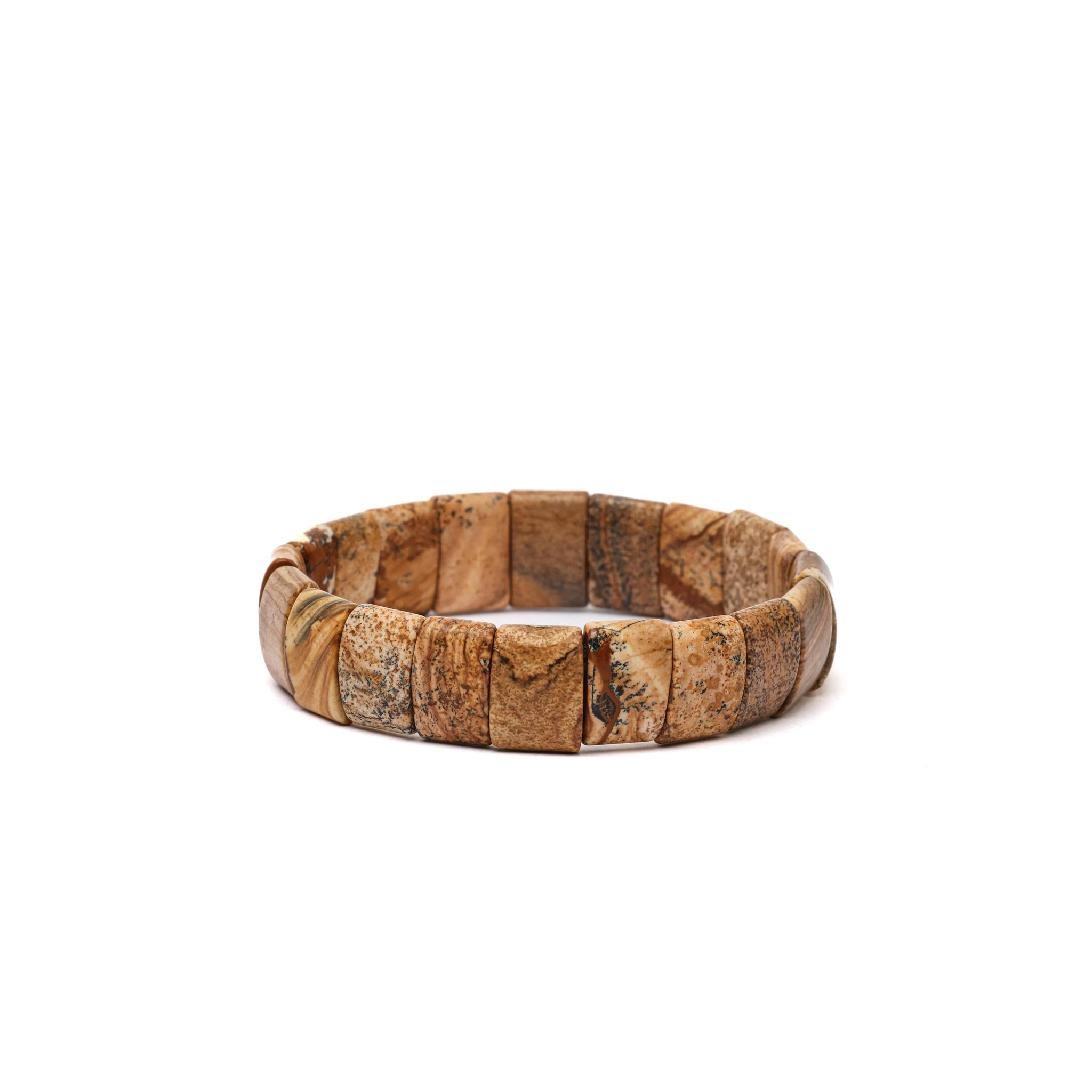 Rectangular Brown Jasper Cushion Bead Bracelet