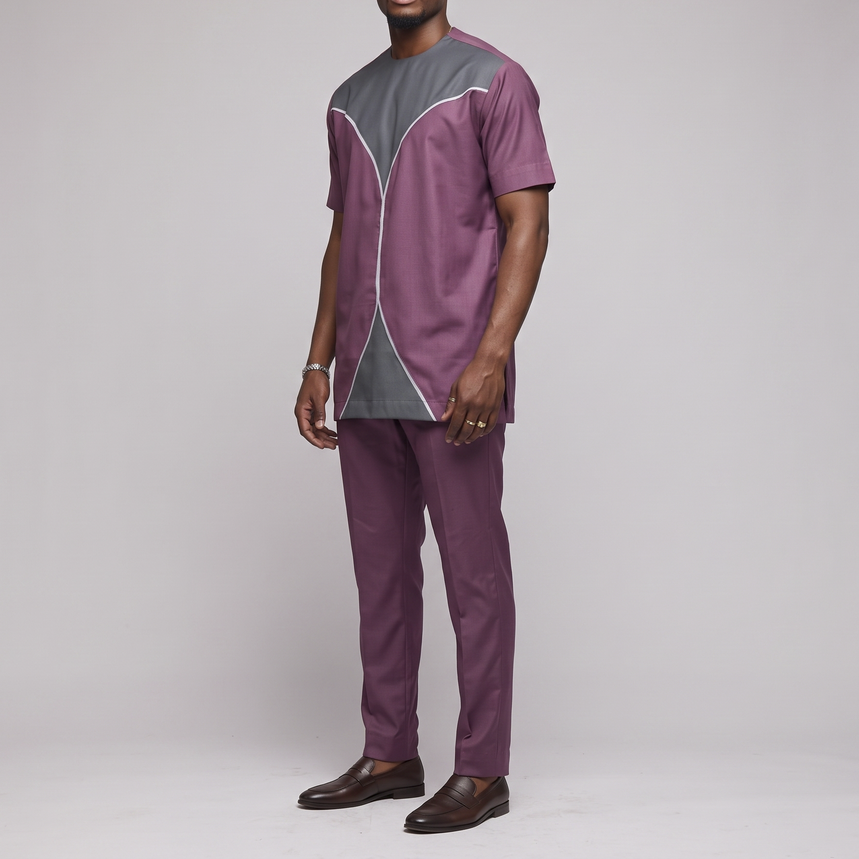 Plum & Grey Short-Sleeve Set