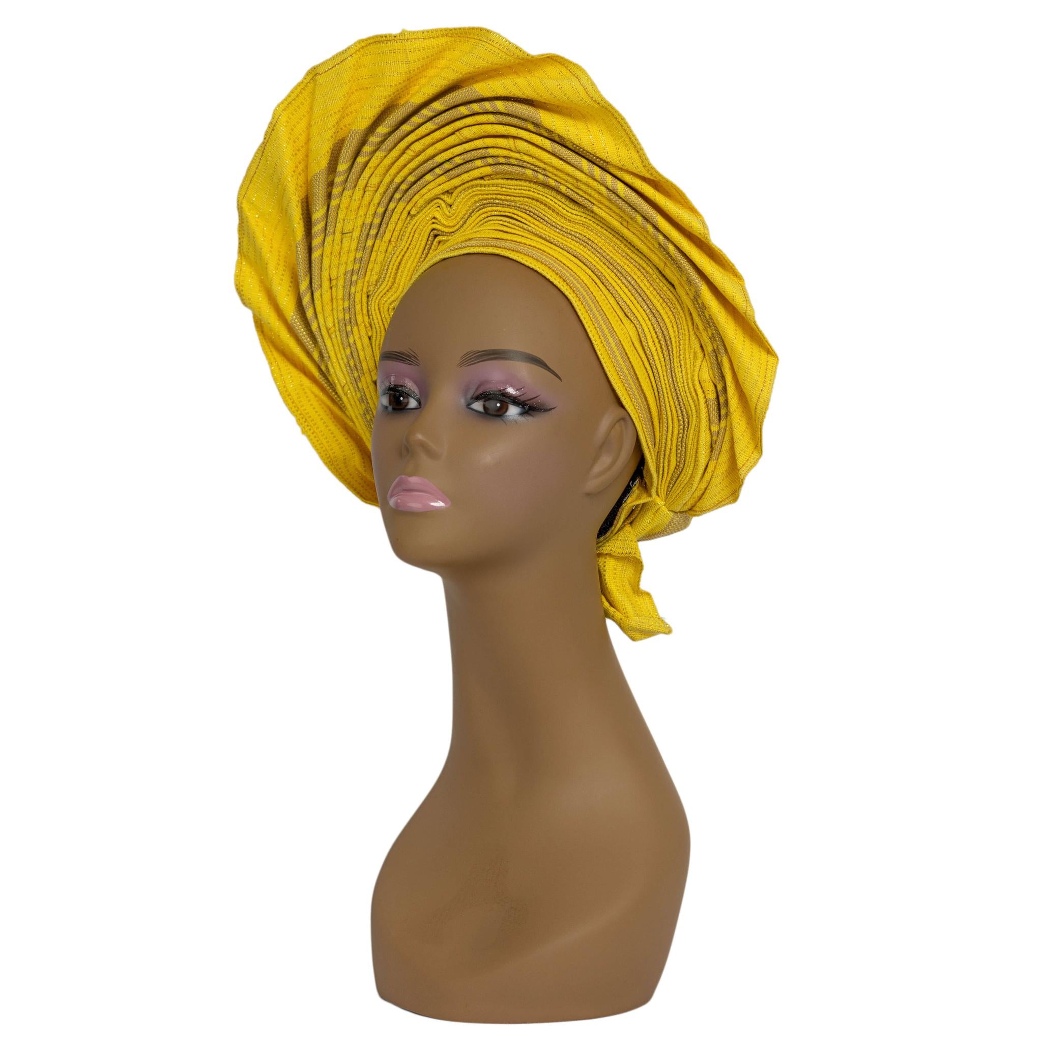 Yellow Aso Oke Auto Gele
