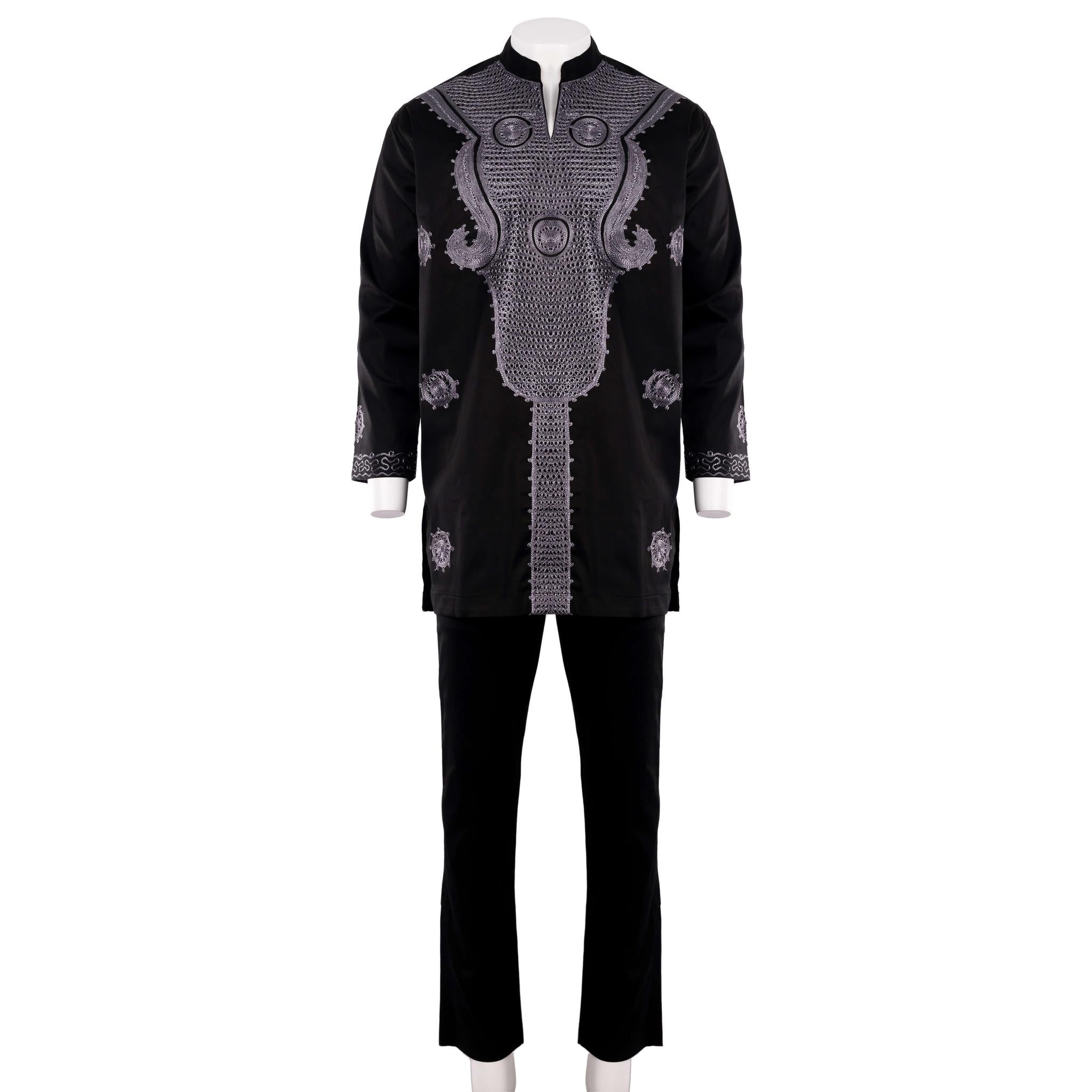 Elegant Black & Grey Embroidered Suit
