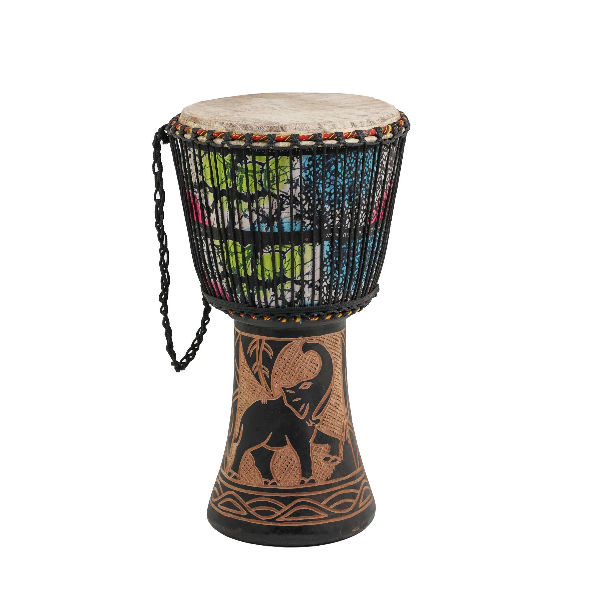 Adire Elephant Carving - Djembe Drum - Large