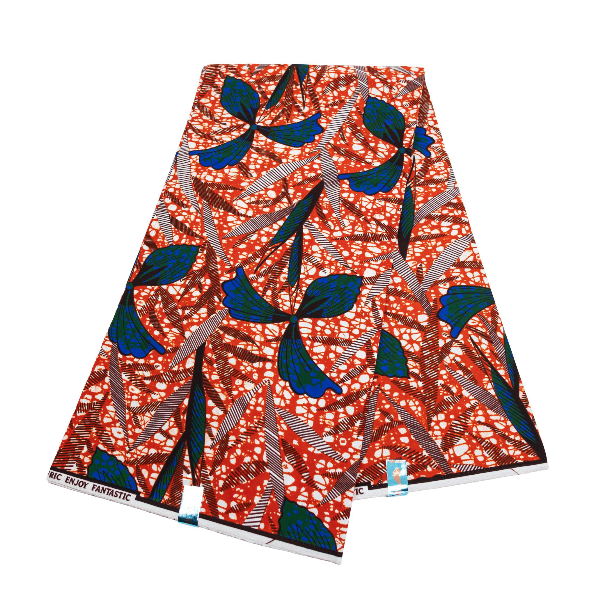 Blue & Orange Wax Pint Fabric - 6 Yards