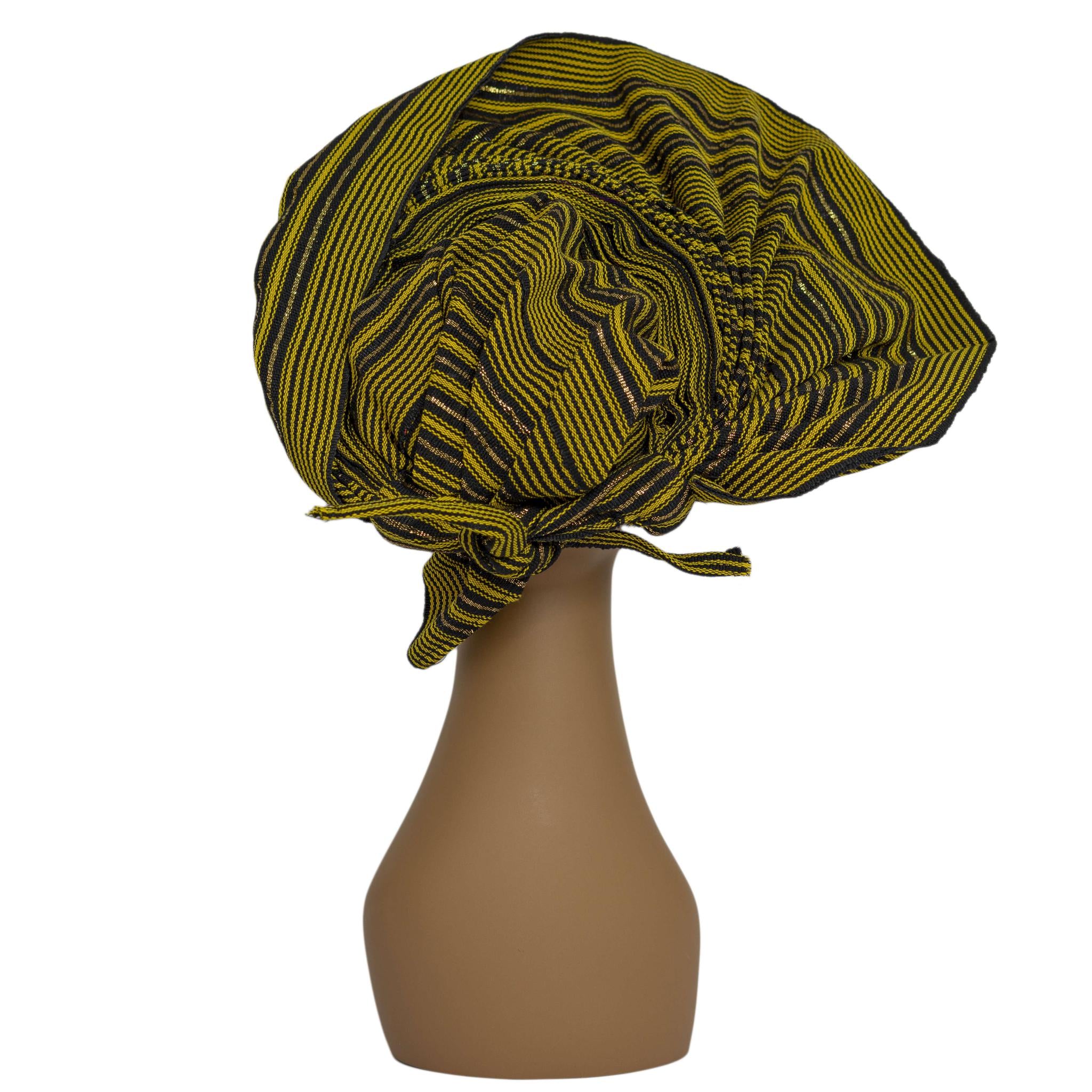 Black & Yellow Aso Oke Auto Gele