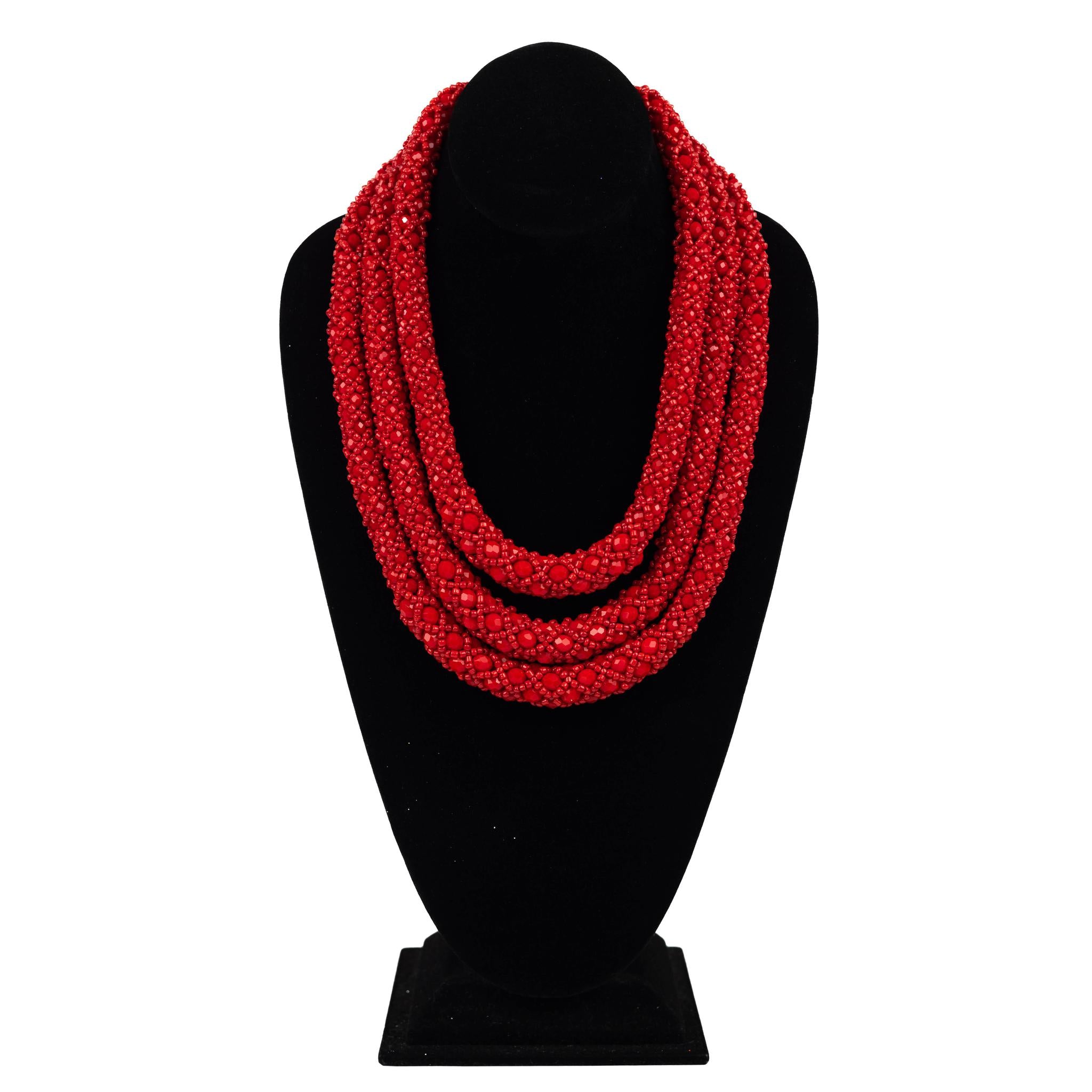 Crimson Tide: Multi-Strand Red Beaded Jewelry Set