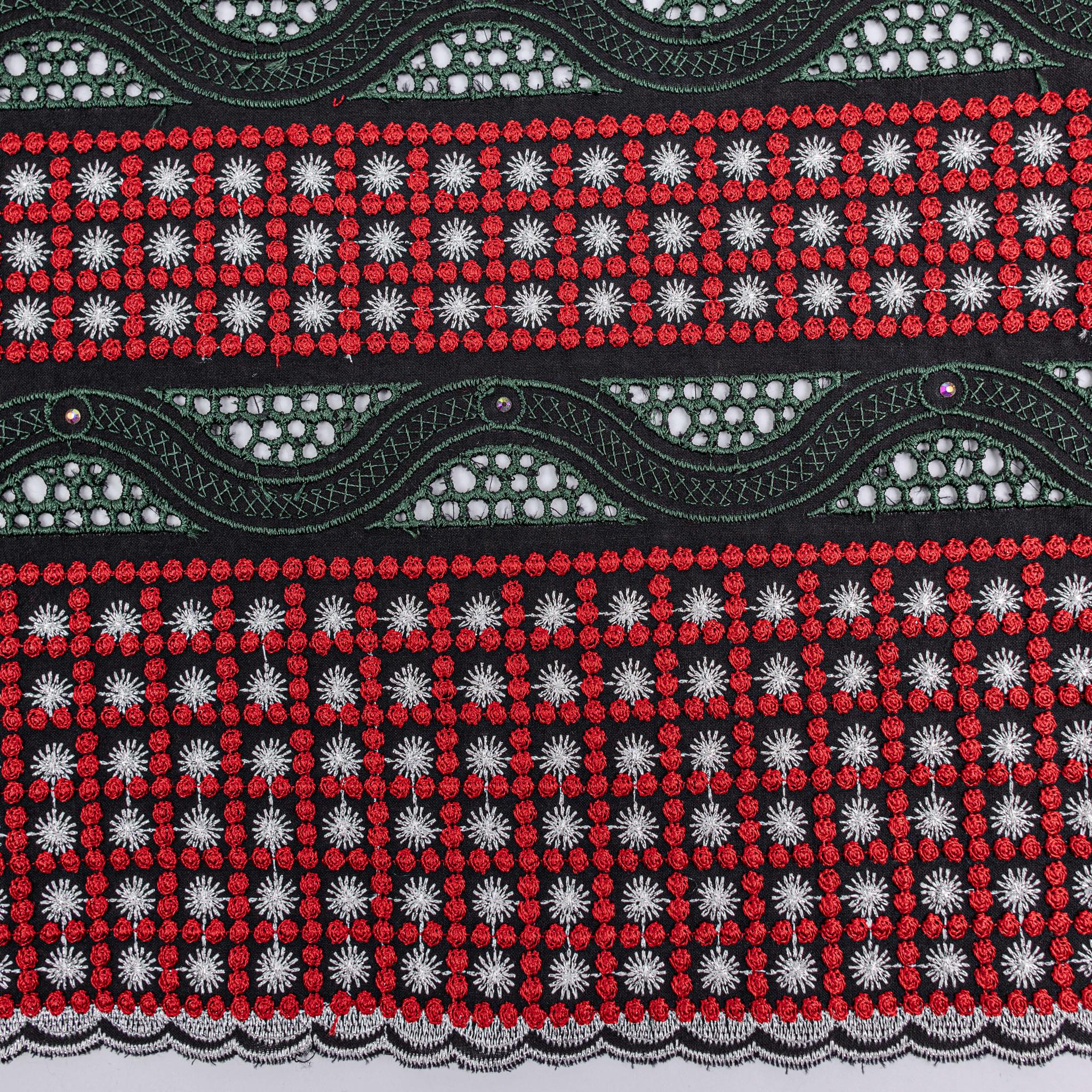 Green, Black, Red & White Cotton Lace