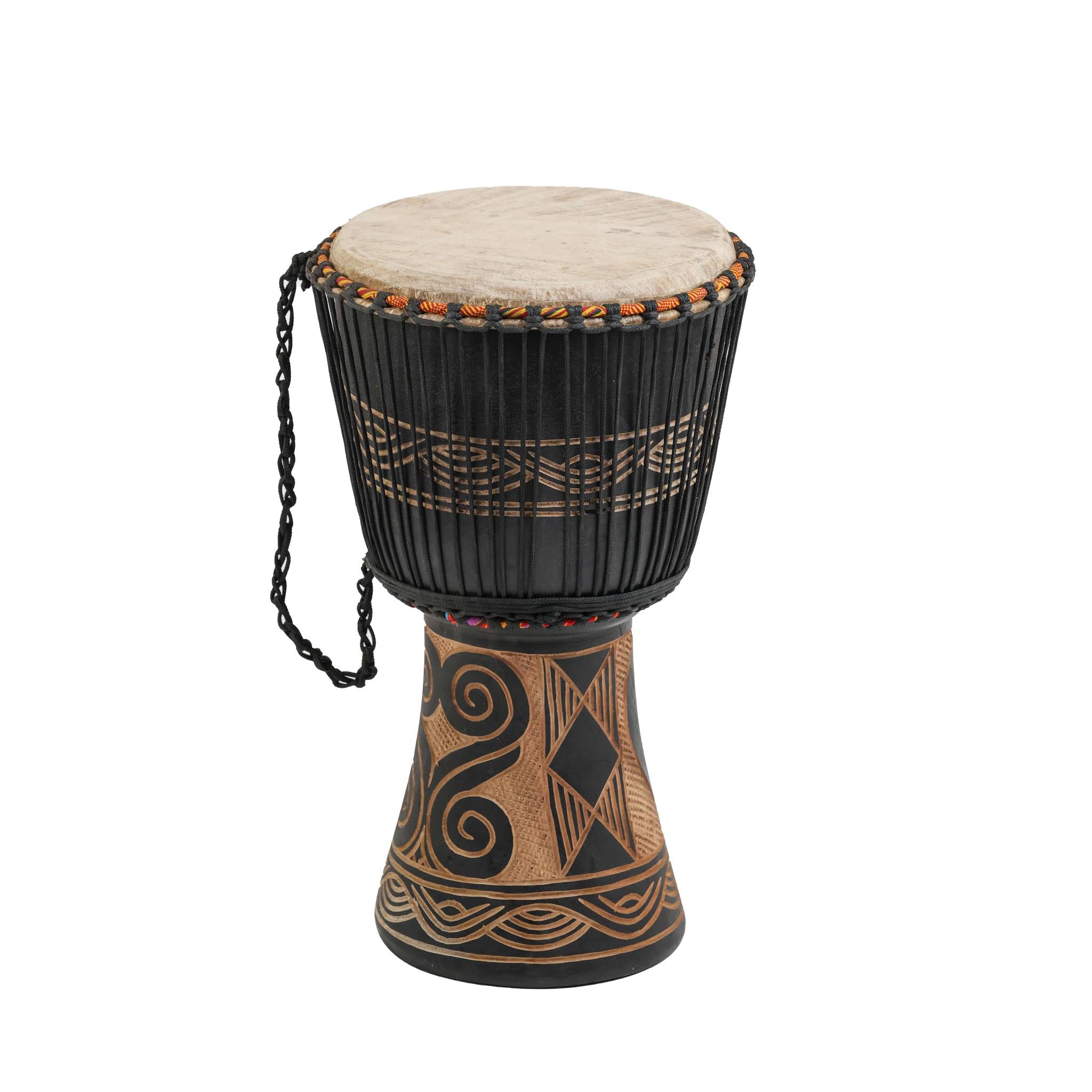 Black Adinkra Carving - Djembe Drum - Large